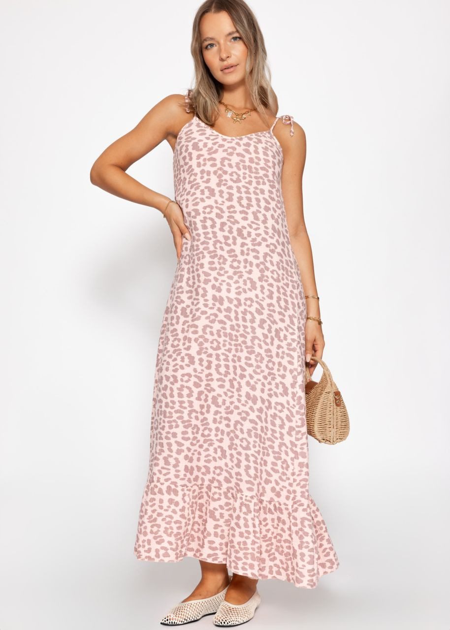 SASSYCLASSY Minikleid Musselin Maxikleid mit Leo-Print für Damen Sommerliches Kleid aus Baumwolle mit verstellbaren Trägern