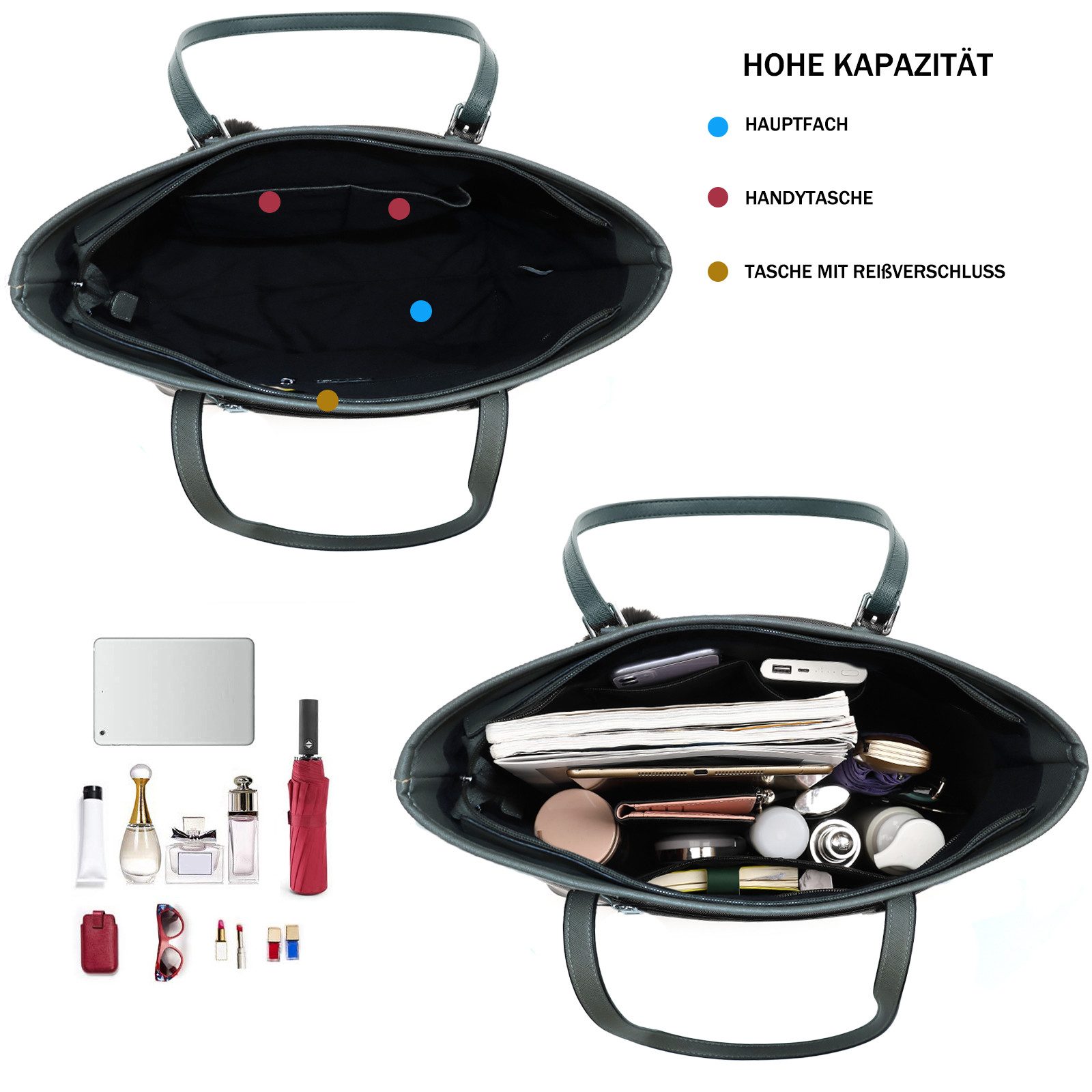 TAN.TOMI Shopper Handtasche Damen mit Geldbörse und Schlüsselanhänger, Groß Damen Handtasche, ​Geschenke für Frauen in schlichter Optik