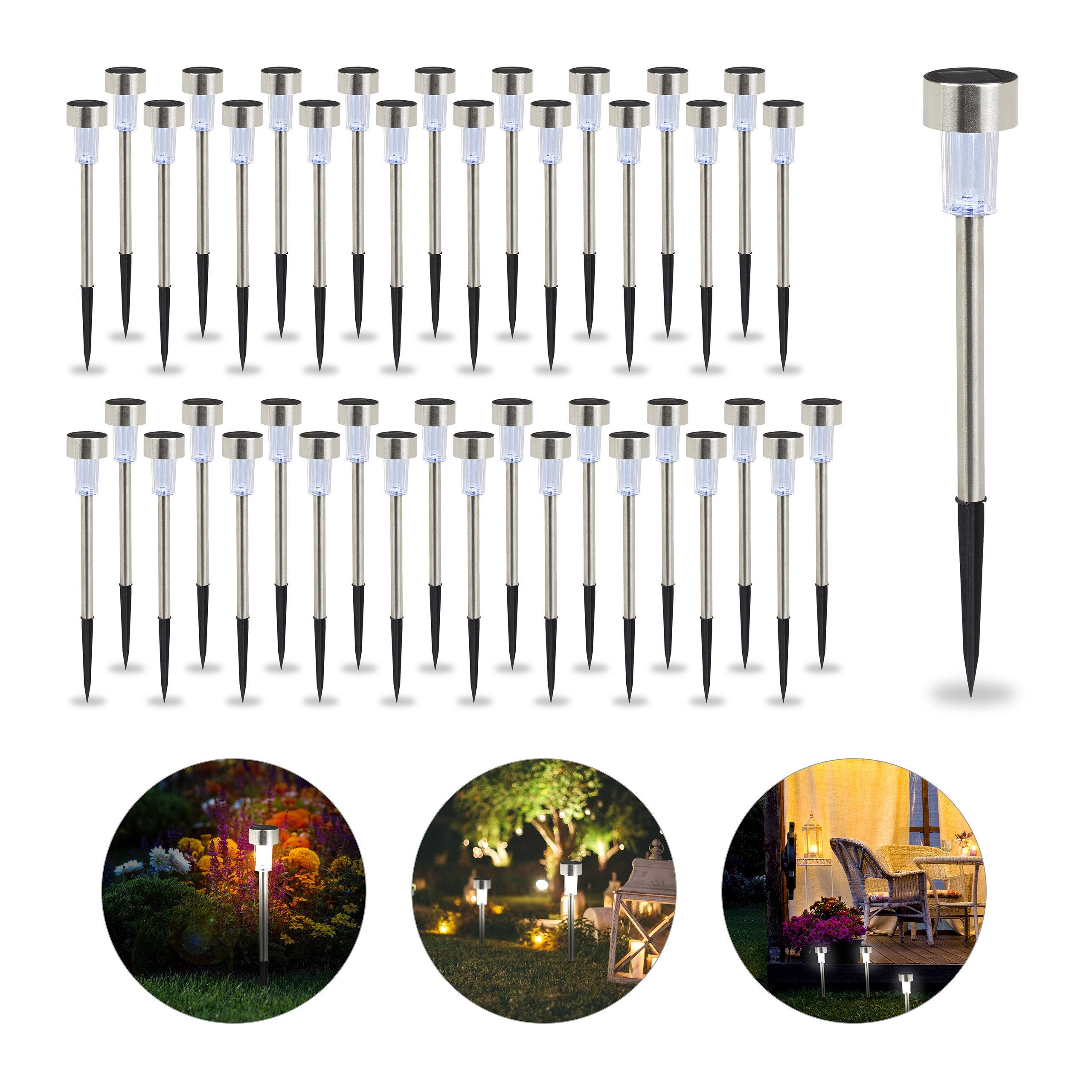 relaxdays Gartenleuchte 40 x LED Solarleuchte weißes Licht