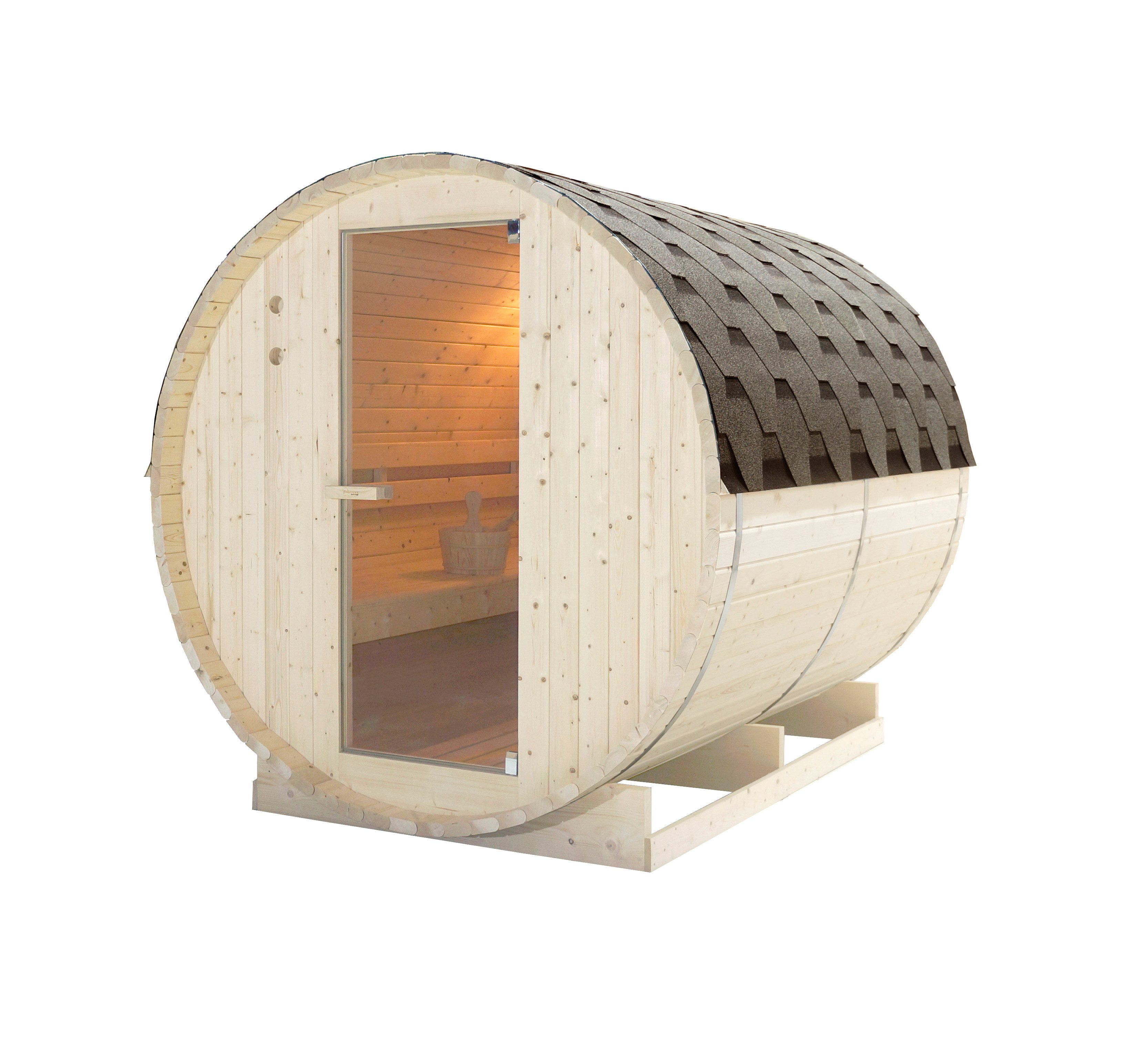 Sanotechnik Fasssauna »TROMSÖ XL«, BxTxH: 189 x 220 x 191,5 cm, 3,8 mm, geeignet für 6 Personen, Fichetnholz