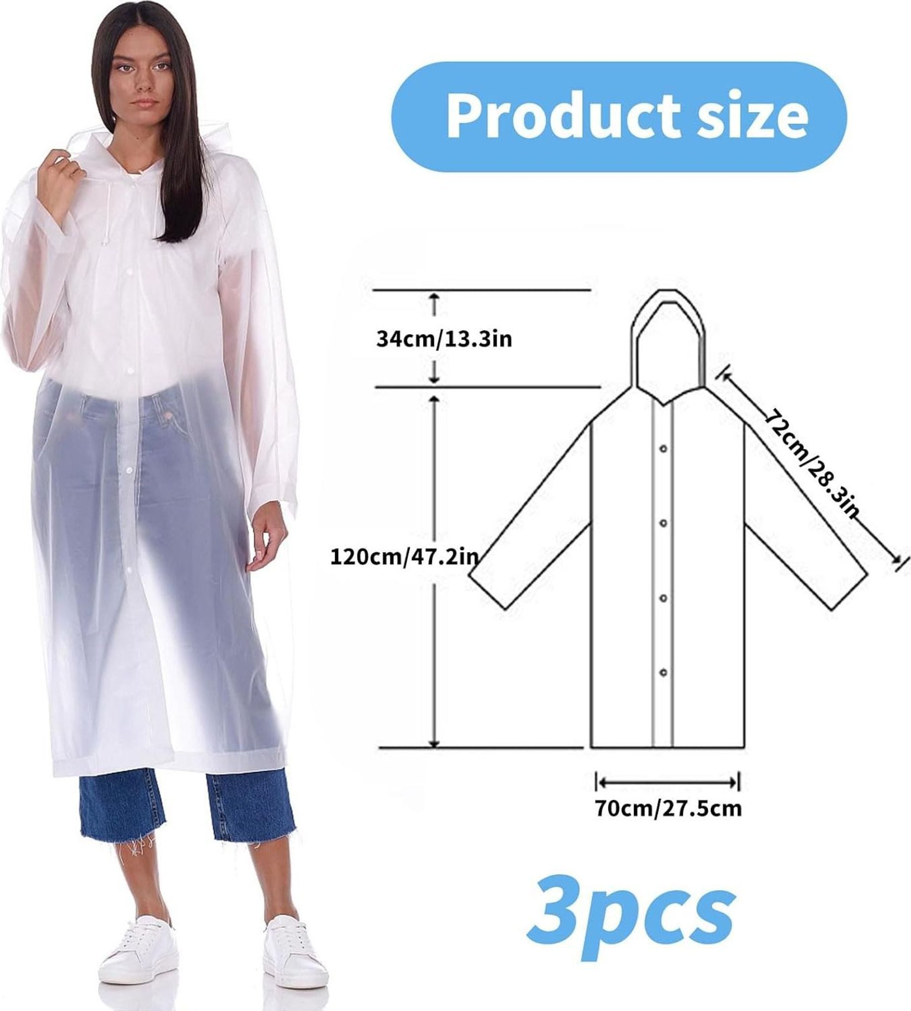 FELIXLEO Regenponcho 3er Pack Regenponcho EVA Wasserdicht Transparent Kapuze Unisex