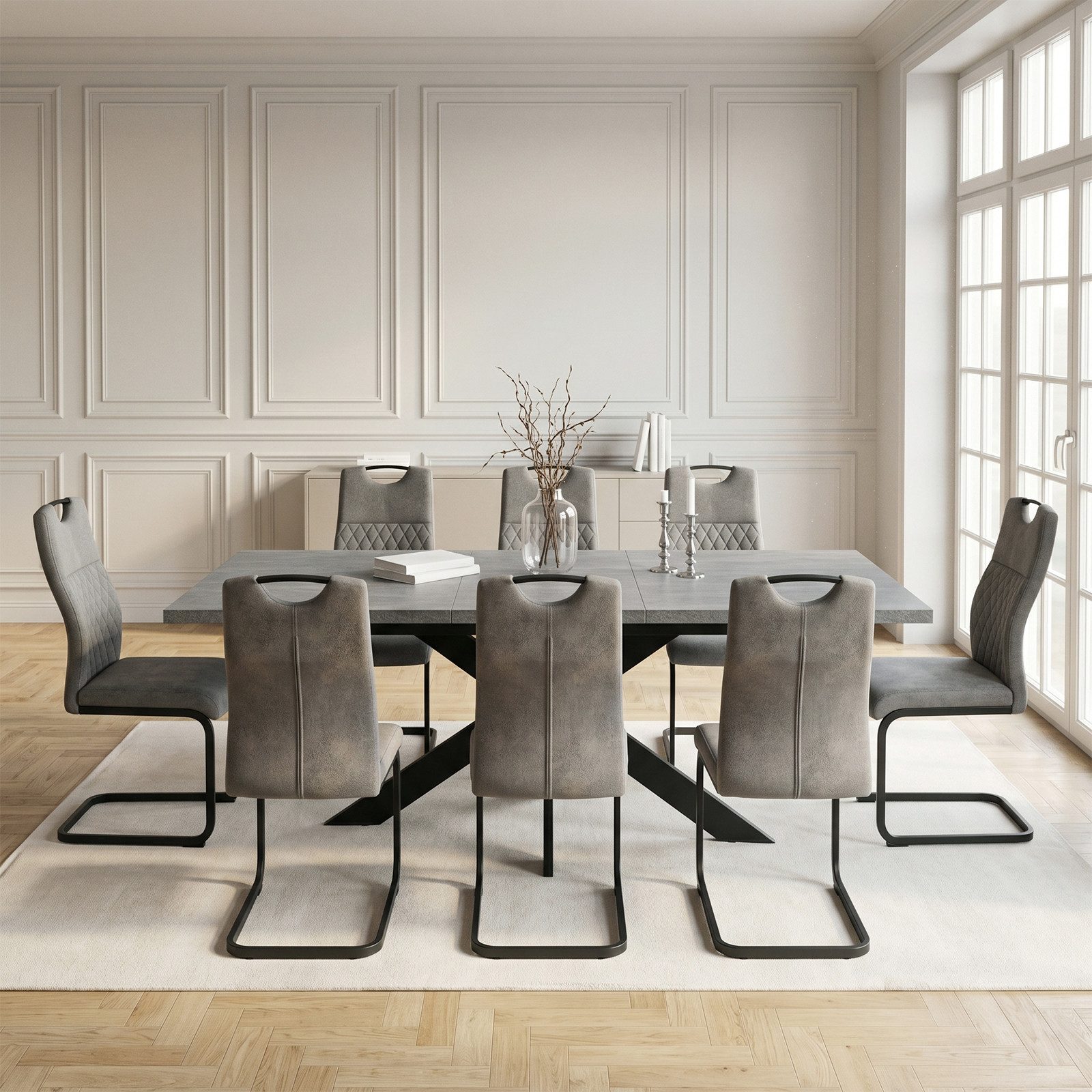 Jiexi Essgruppe Essgruppe ausziehbar 160-200cm MDF Set Hightech Freischwinger