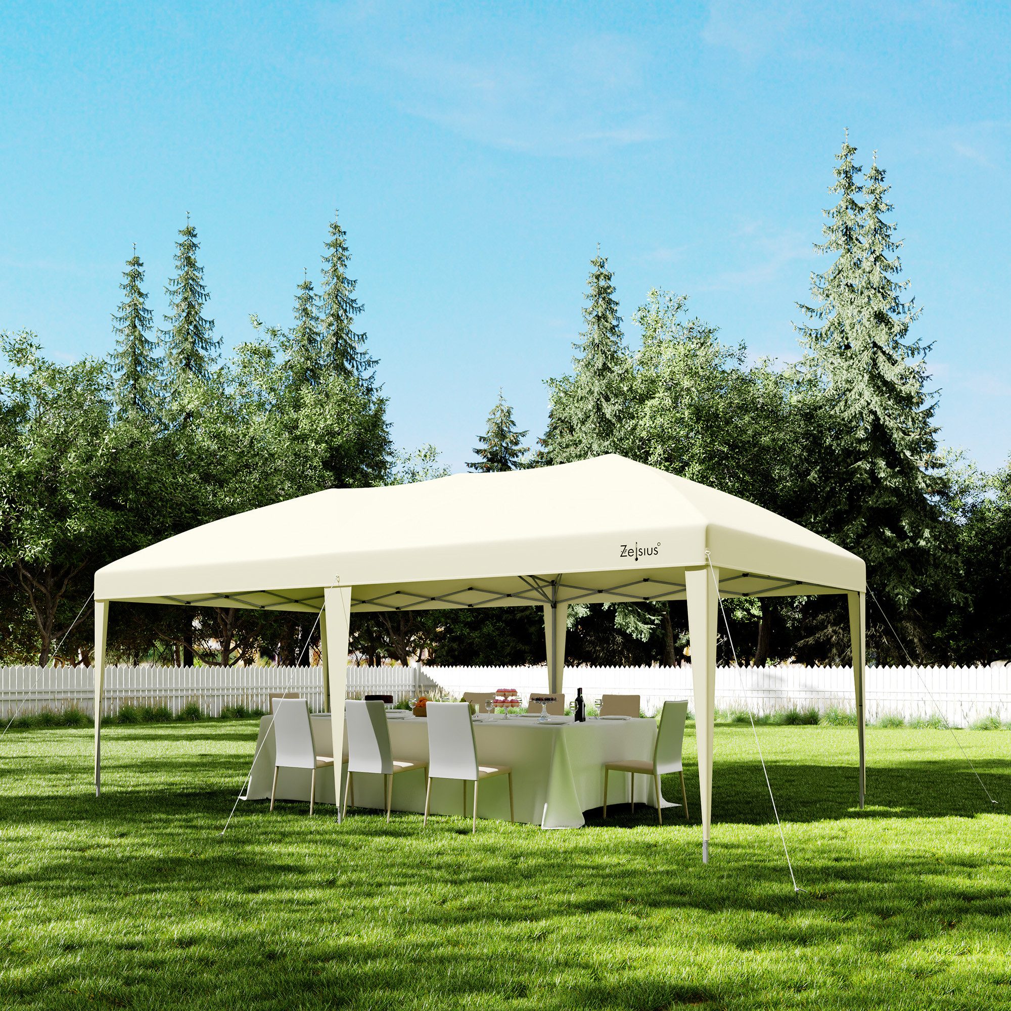 Zelsius Faltpavillon Faltbarer Pavillon 3 x 6 m, Beige, Pop-Up Faltpavillon, Gartenzelt, Löcher in den Füßen zur sicheren Befestigung mit Heringen