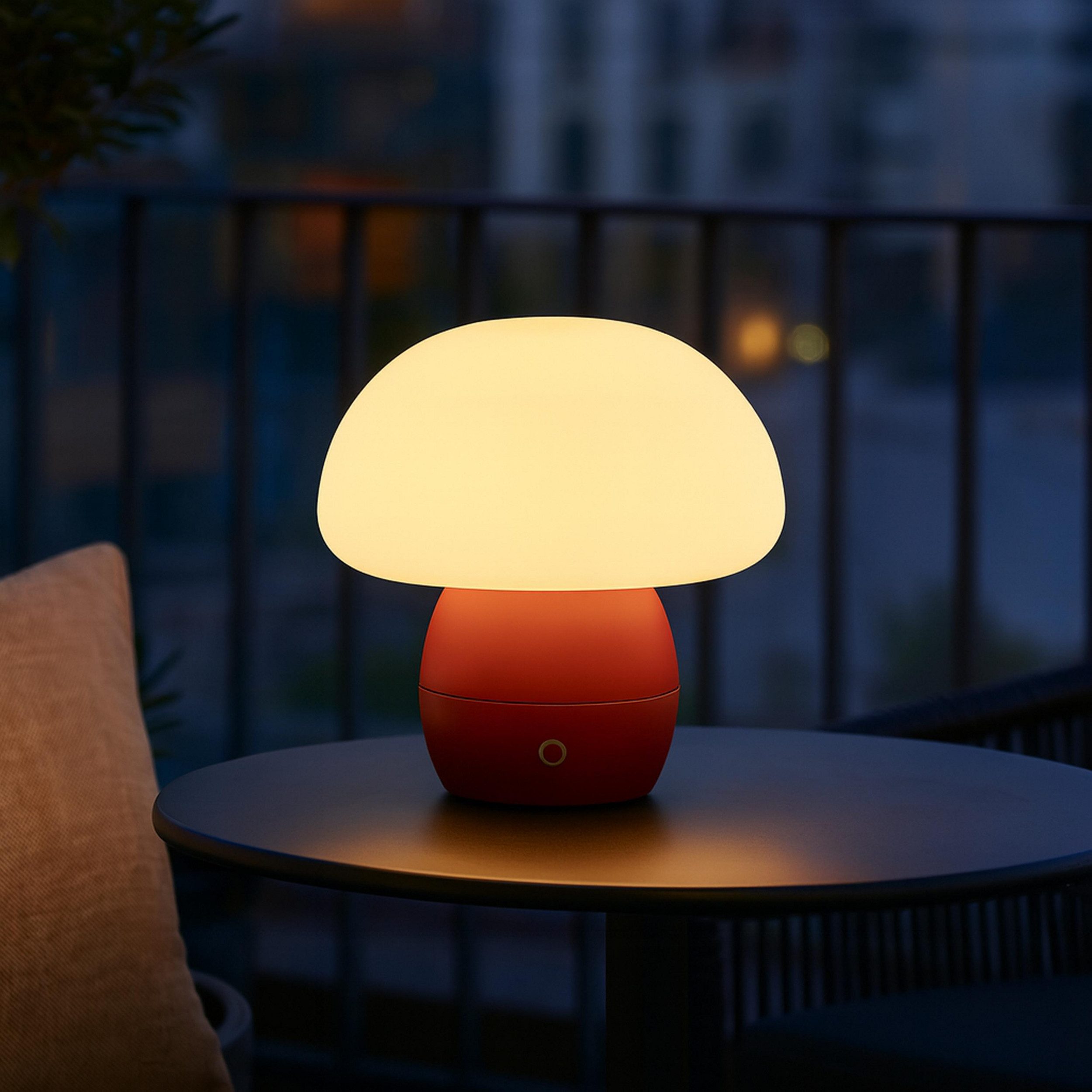 Lightbox Tischleuchte, LED fest integriert, Warmweiß, LED Akku-Pilzlampe, 22cm, 230lm, Wireless Charging, dimmbar, rot