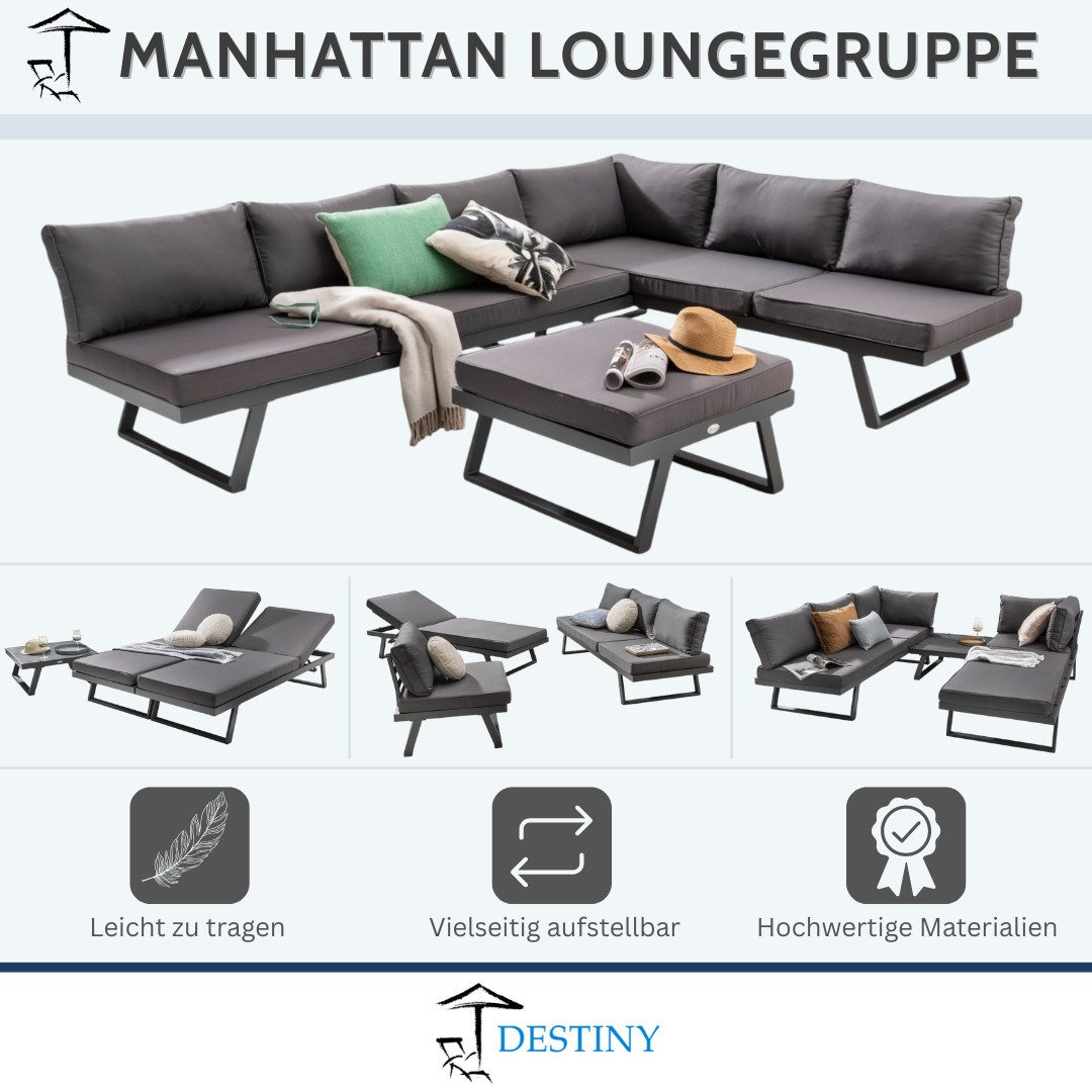 Destiny Gartenlounge-Set MANHATTAN, (18-tlg), Hocker/Tisch 70x70cm, Vielseitig aufstellbar. Reduzierter Preis € 869,00. Unverbindliche Preisempfehlung € 1.248,00