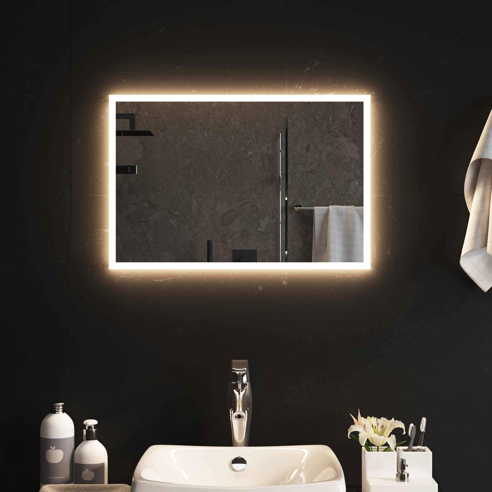 vidaXL Duschablage LED-Badezimmerspiegel Transparent 60 x 40 cm Gehärtetes Glas, 1-tlg.