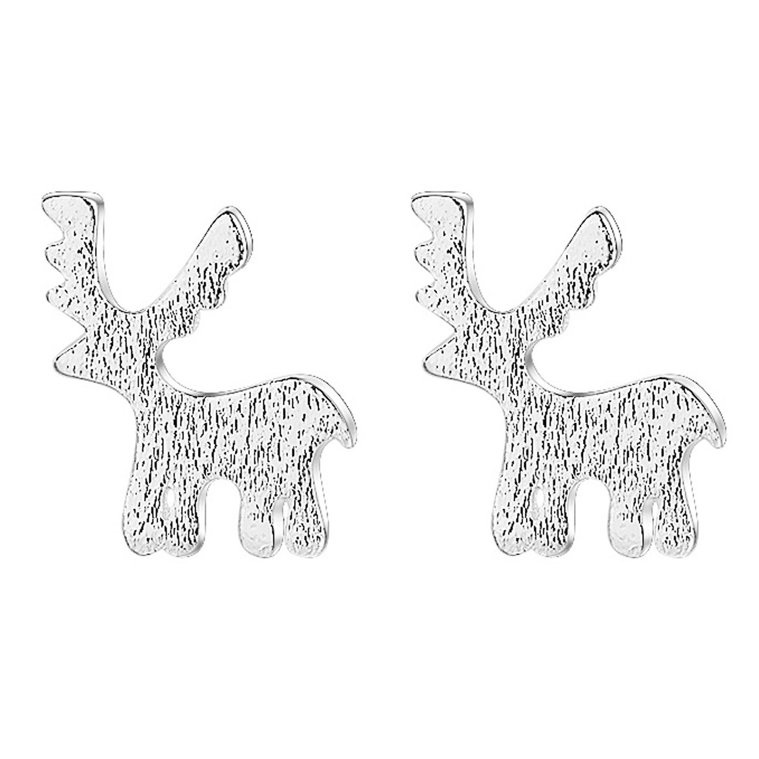 LÖB Paar Ohrstecker 750 Weißgold vergoldet Ohrstecker Ohrringe Reh Rentier Winter Silber (Geschenke für Frauen Damen Beste Freundin Mutter Mama Ehefrau Oma sie zum Geburtstag Weihnachten Weihnachtsgeschenke Schmuck, Inkl. Schmuckbox), Klein glänzend gebürstet Weihnachten Weihnachtsmotiv Süß