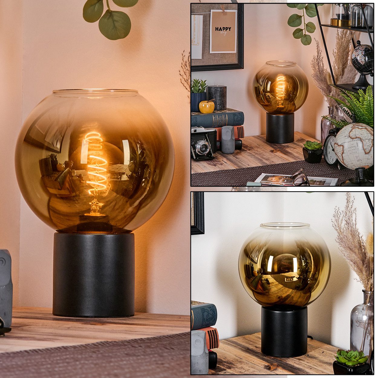 hofstein Tischleuchte Tischlampe aus Metall/Glas in Schwarz/Goldfarben/Klar günstig online kaufen