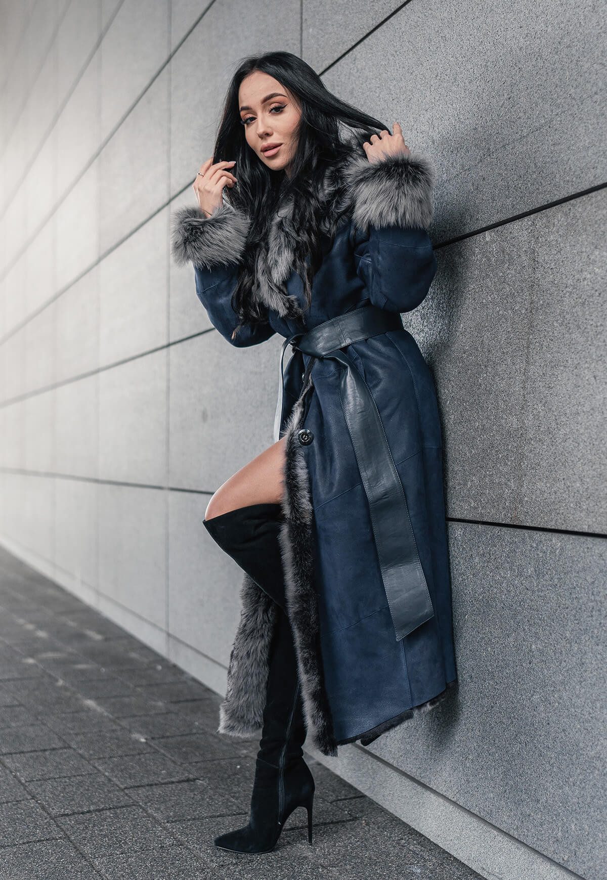 Hollert Wintermantel Toscana Lammfellmantel Lanessa Blau