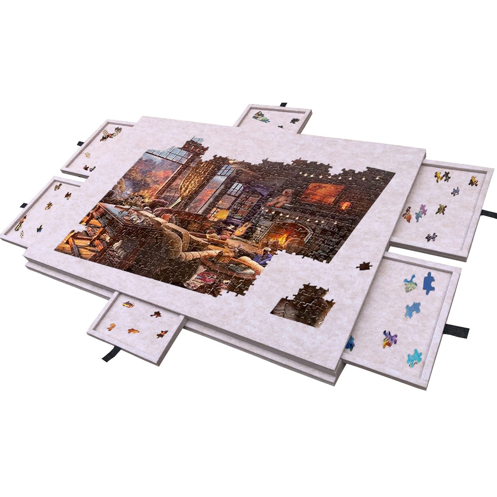 Jumpeak Puzzleunterlage Puzzlematte, 1000 Teile, Filz, Faltbar, 5 Farben, Puzzleaufbewahrung, Faltbar mit Klettverschluss – unfertige Puzzles sicher transportieren