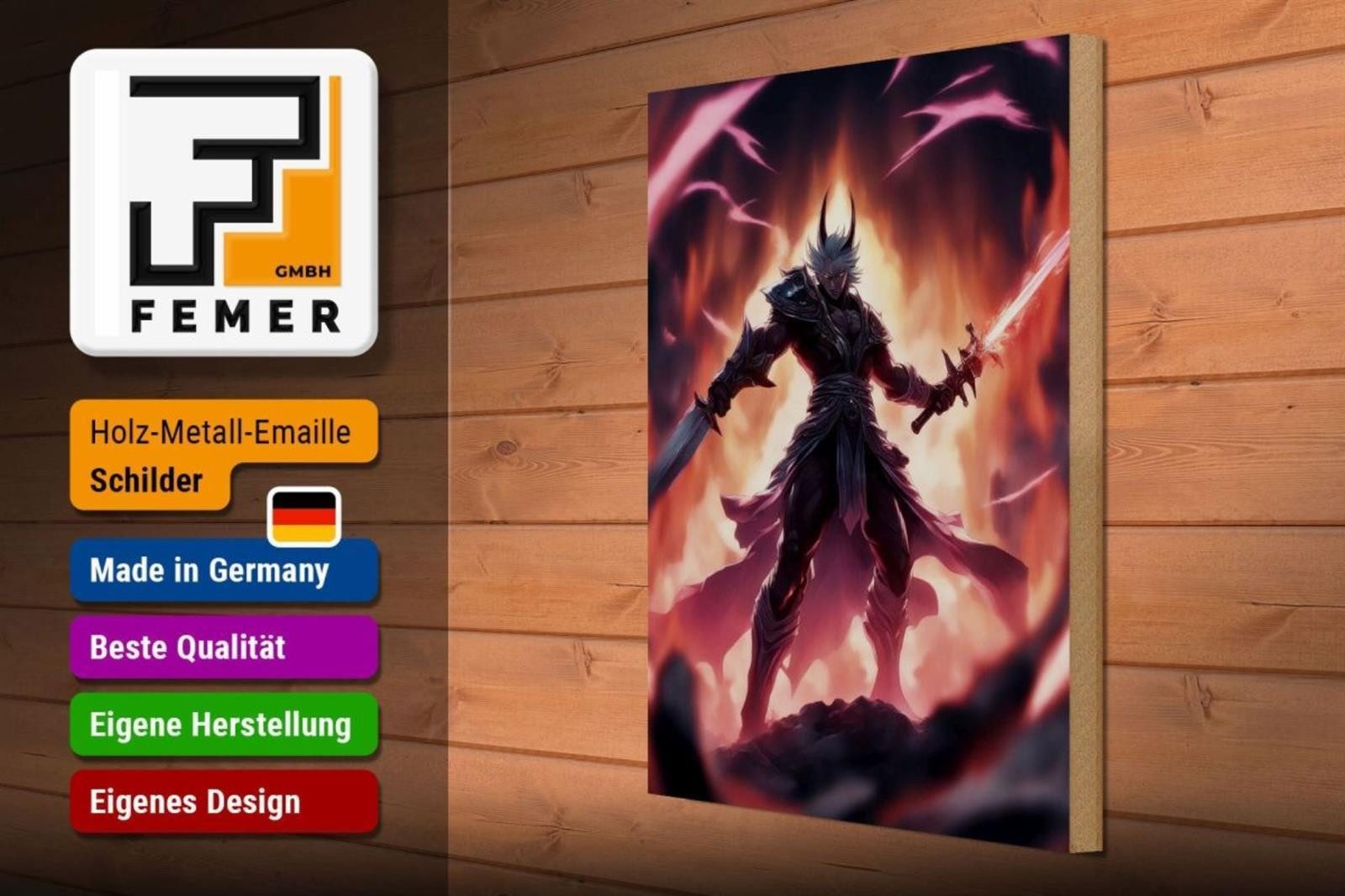 Femer GmbH Holzbild 20x30cm Energie Peitschen Dämon, (1 St), Glatte Holzfaserplatte (MDF), vorn beschichtet