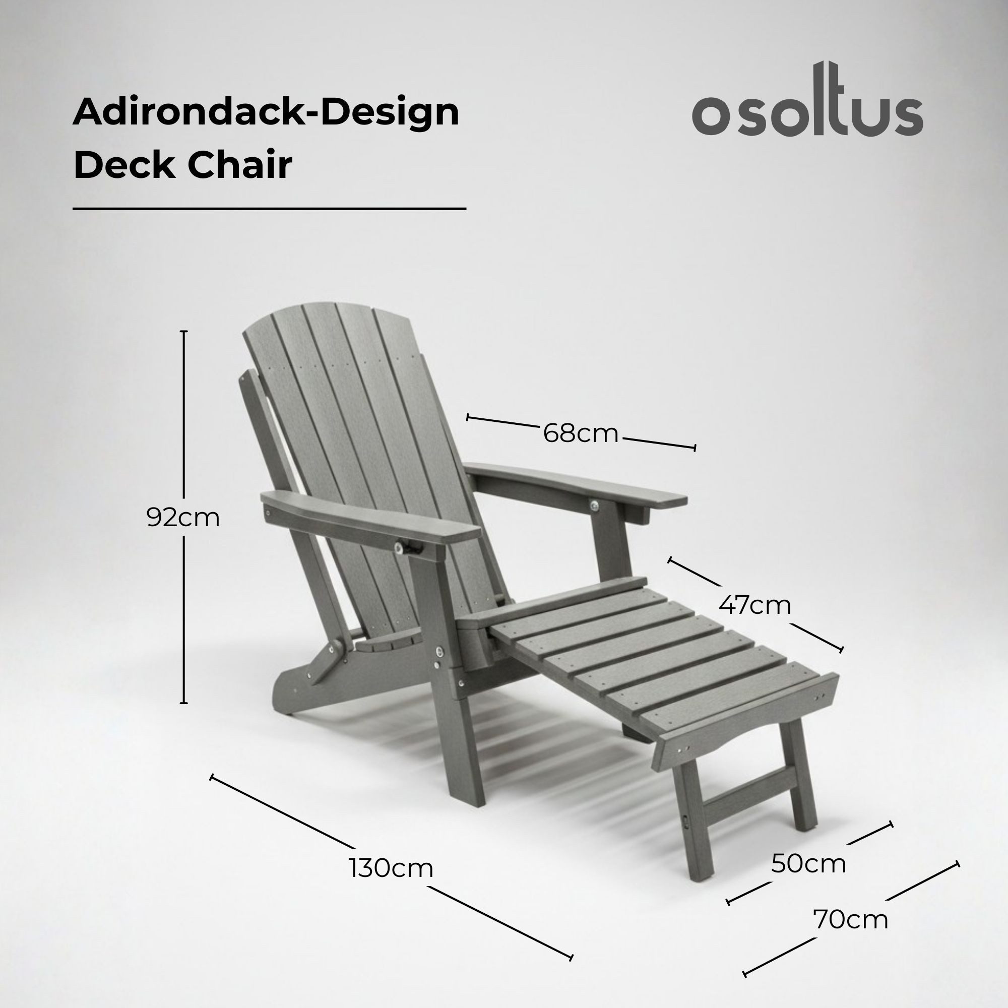 osoltus Gartenlounge-Sessel osoltus Canadian Deck Chair Adirondack Stuhl incl. Fußhocker HDPE Grau