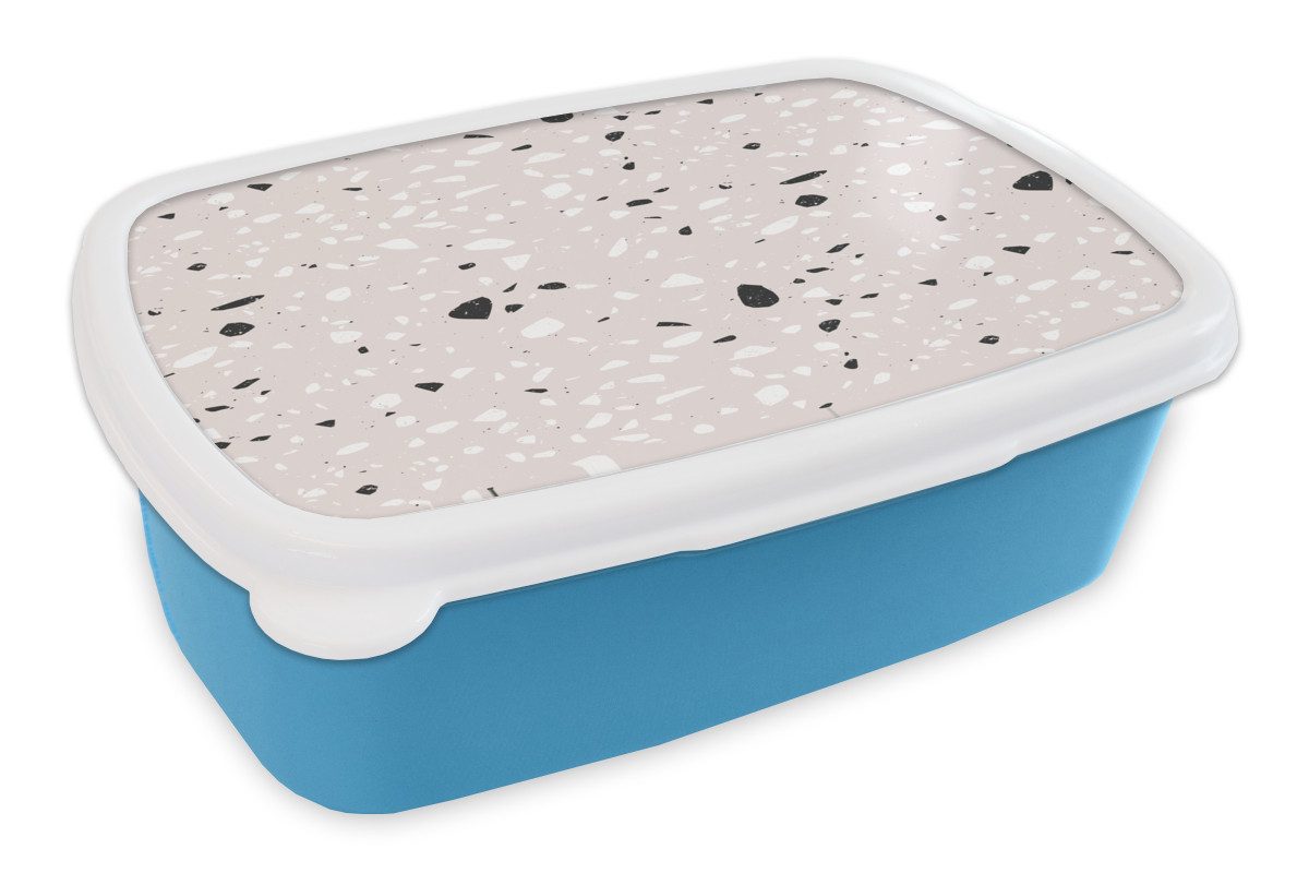 MuchoWow Lunchbox Terrazzo - Muster - Weich - Schwarz - Weiß, Kunststoff, (2-tlg), Brotdose, Lunchbox, Brotbox für Kinder und Erwachsene