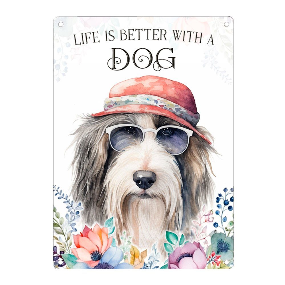 Cadouri Metallschild Hundeschild BEARDED COLLIE - Dekoschild mit Hunderasse, Geschenk, (1 St., Wandschild mit vier vorgebohrten Löchern), UV-beständig, 28,5 x 20 cm, abgerundete Ecken, für Hundebesitzer