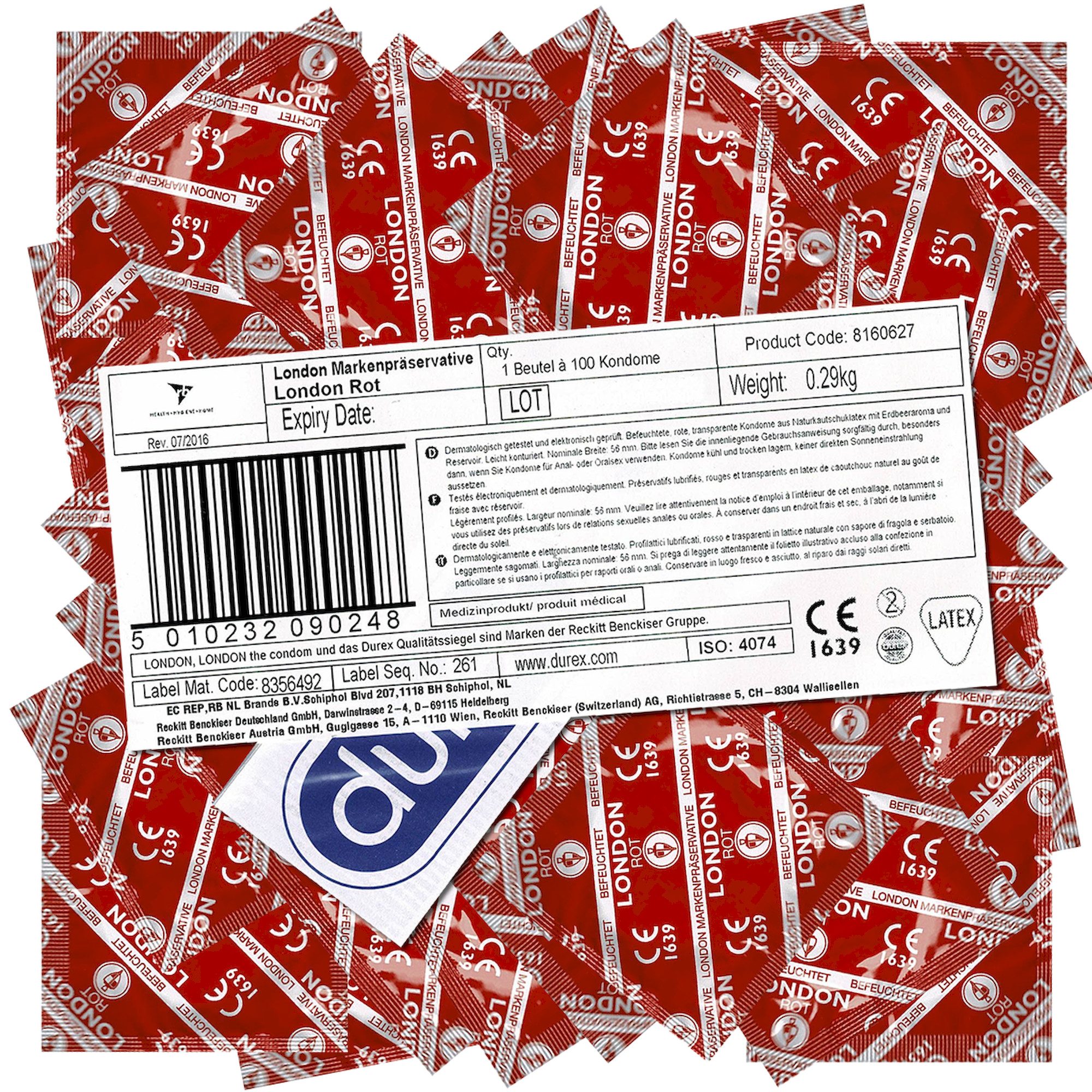 London Kondome London Bulk-Pack: Red, 100 rote Kondome mit Erdbeeraroma
