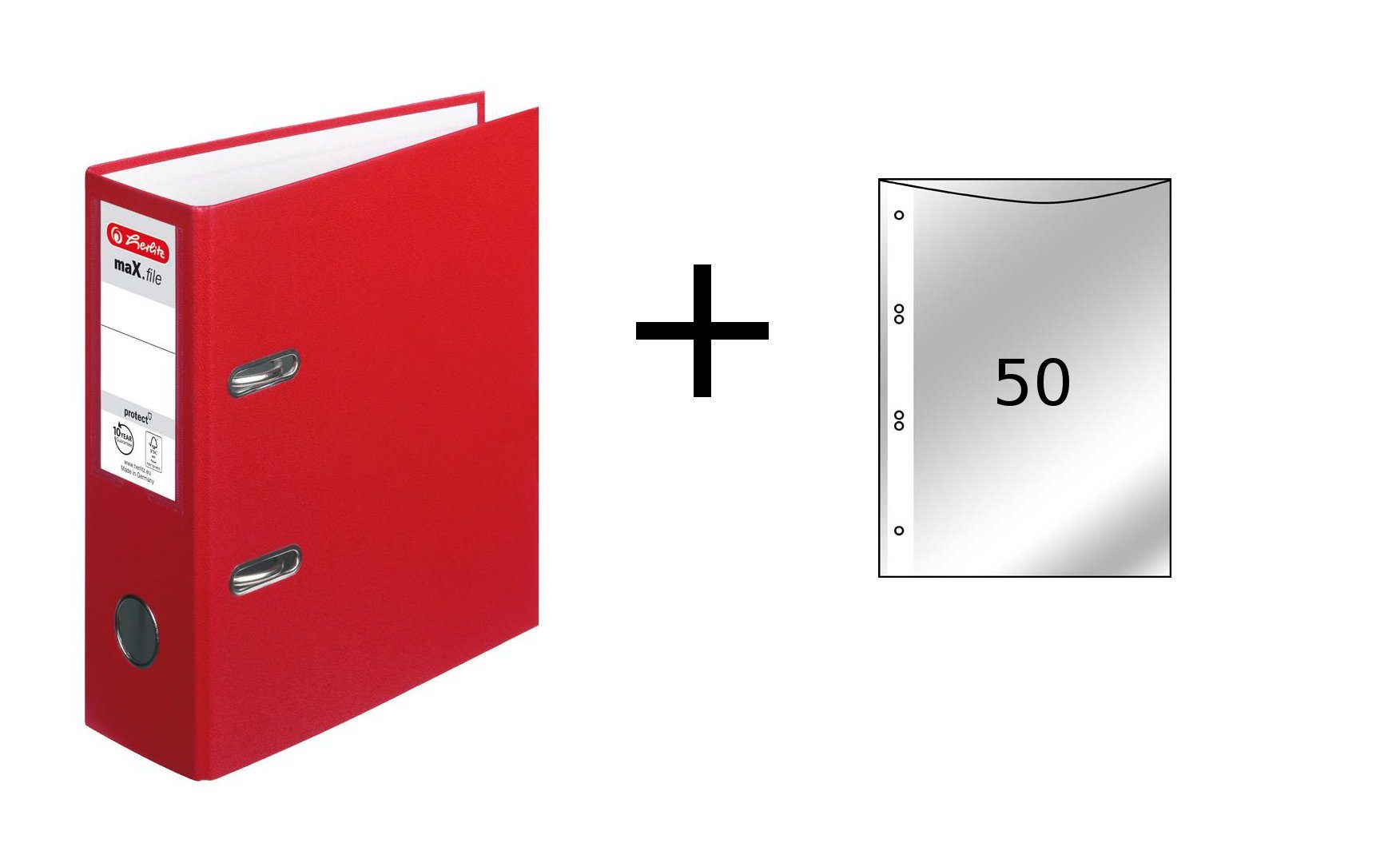 Herlitz Aktenordner Herlitz Ordner + 50 Prospekthüllen / DIN A5 / 80mm breit / Farbe: rot