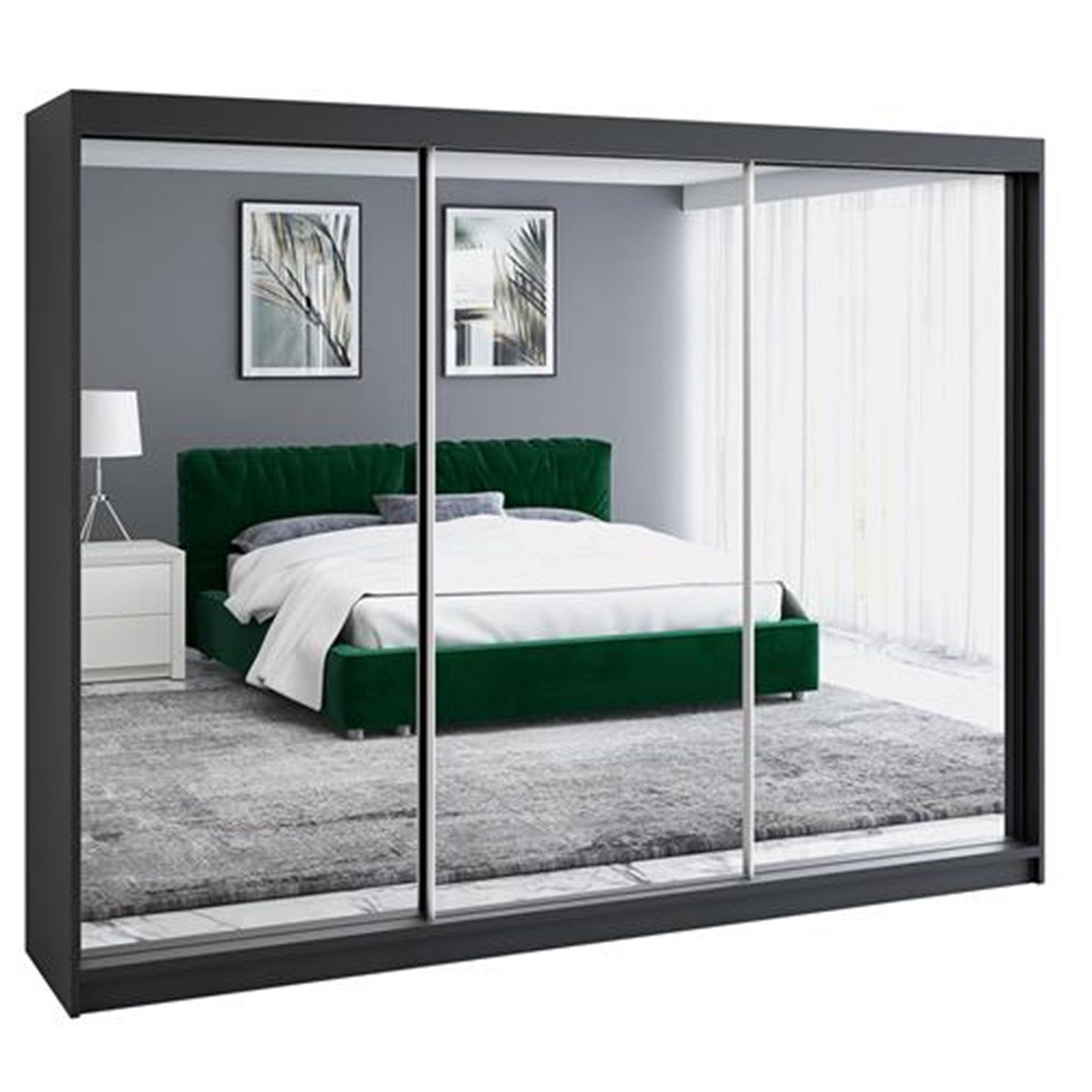 A&J MöbelLand GmbH Schiebetürenschrank ULMA 200 cm 3-türig Schrank 4 Schubladen 3 Spiegel (TOP ANGEBOT! Geräumiger Schrank mit einer Breite von 200 cm und Spiegel, ideal zur Aufbewahrung von Kleidung und Accessoires. 4 Schubladen und viel Stauraum. TOP PRODUKT! Wählen Sie das ideale Modell für Ihr Schlafzimmer!, Inclusive 4 Schubladen) Breite: 200 cm, Höhe: 215 cm, Tiefe: 59,5 cm