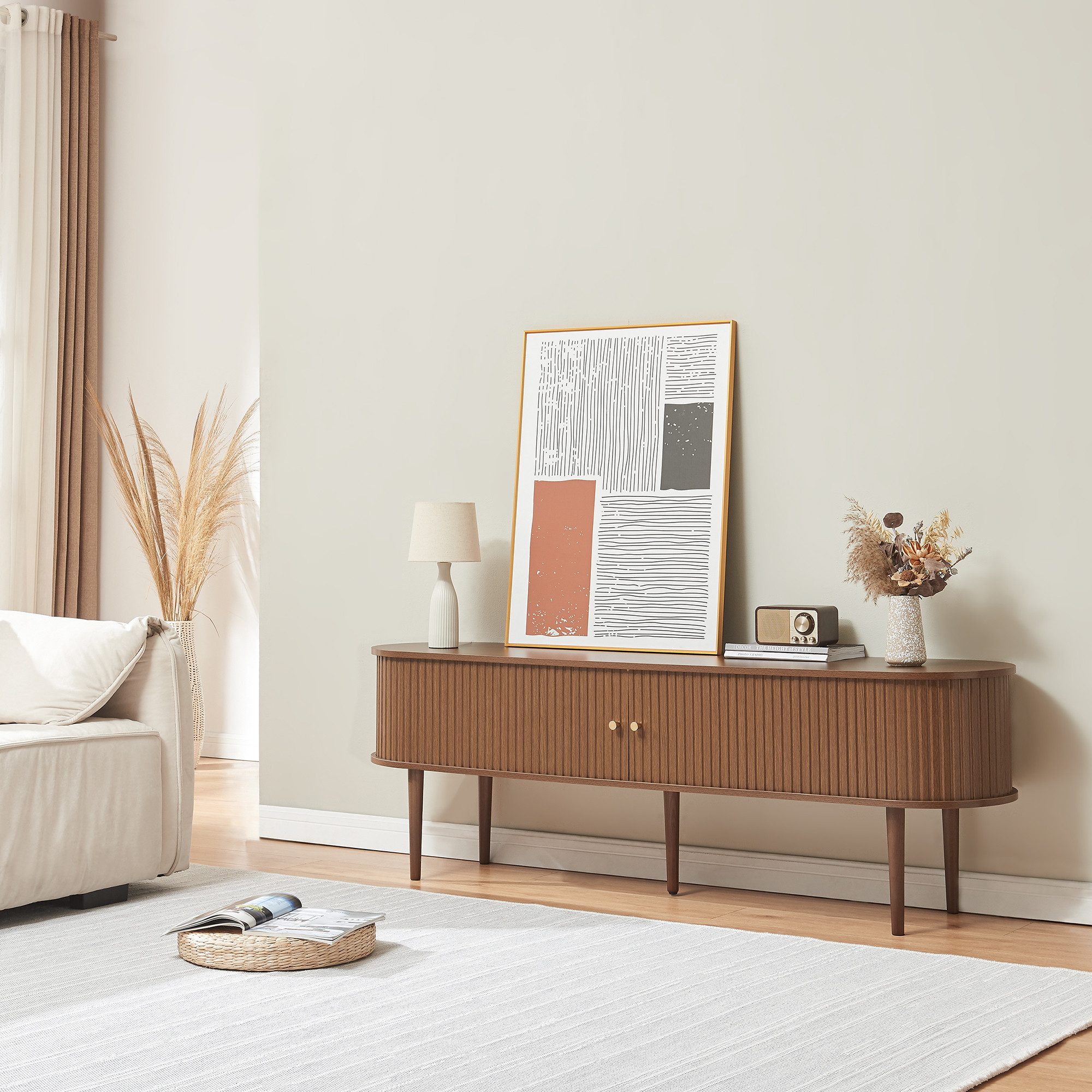 en.casa TV-Schrank »Mapia« mit 2 Schiebetüren 166 x 40 x 55 cm Walnussoptik günstig online kaufen