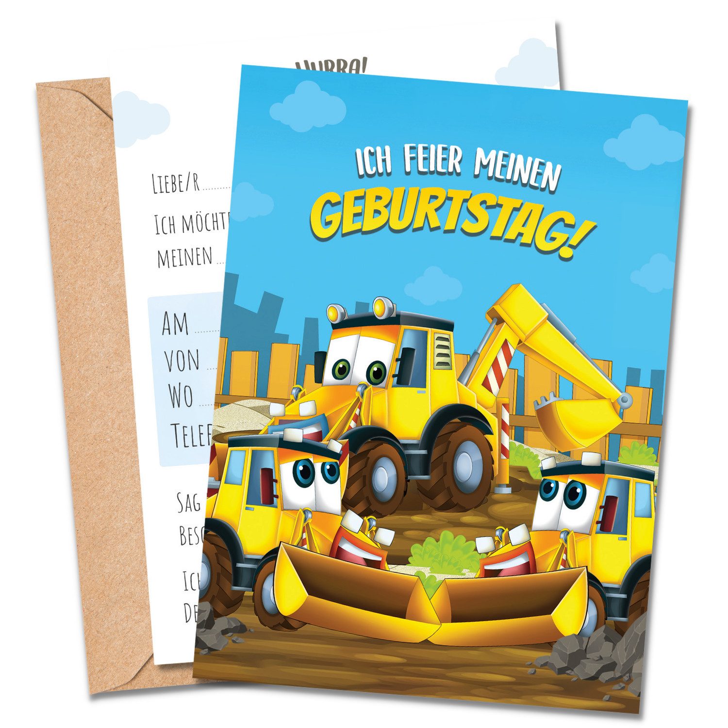 MeinBaby123® Пригласительные открытки Kindergeburtstag inkl. 10 Umschläge, Kindergeburtstag Jungs und Mädchen, Geburtstagseinladungen Kinder