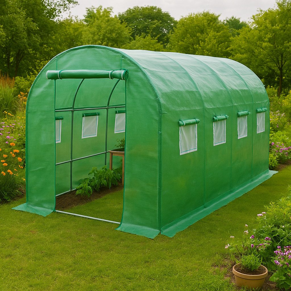 TOM Foliengewächshaus 175g/qm Gitterschutzfolie, BxTxH: 200 x 300 x 200 cm, 0,4 mm Wandstärke, Fenster, Erdanker, 0,8mm Stahlrohre