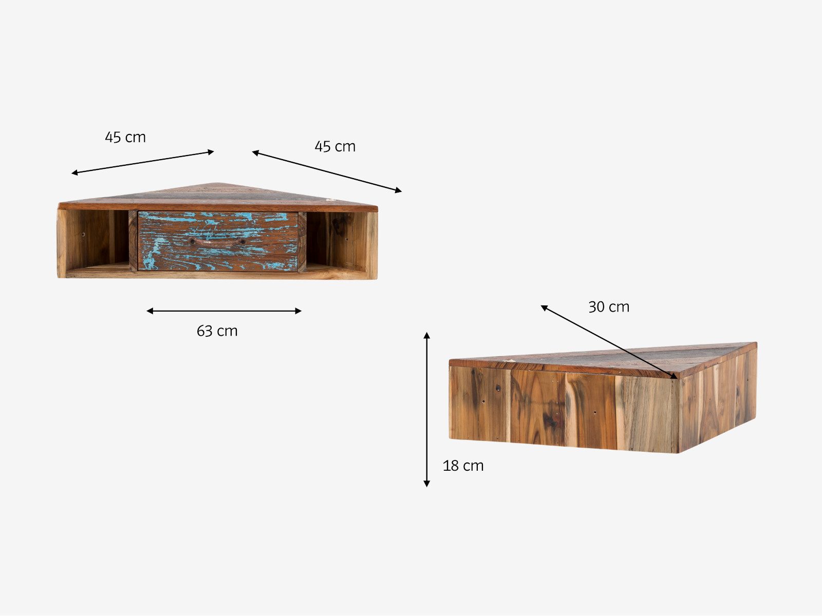 massivum Eckregal Sumana, Wandregal für die Ecke, Massivholz
