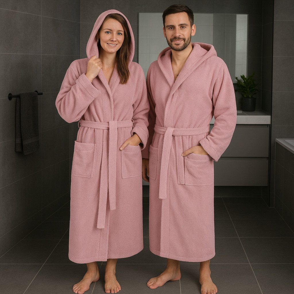 Betz Bademantel Saunamantel mit Kapuze BERLIN für Herren und Damen, Wadenlang, 100% Baumwolle, Kapuze, gürtel
