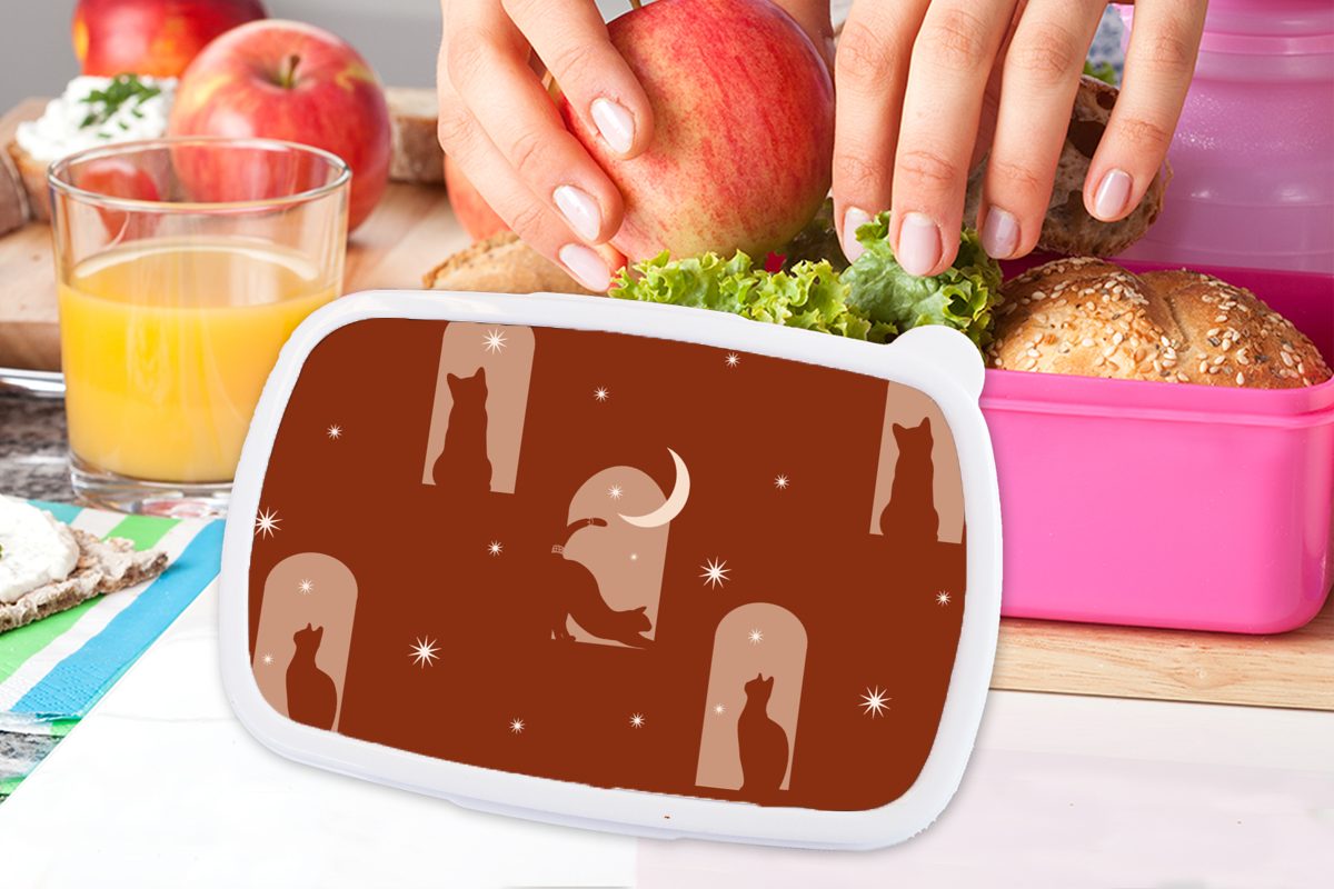 Erwachsene, Katze - Kinder, Snackbox, Entwurf, Lunchbox (2-tlg), Brotbox - Kunststoff, Sterne MuchoWow Mädchen, rosa für Kunststoff Brotdose
