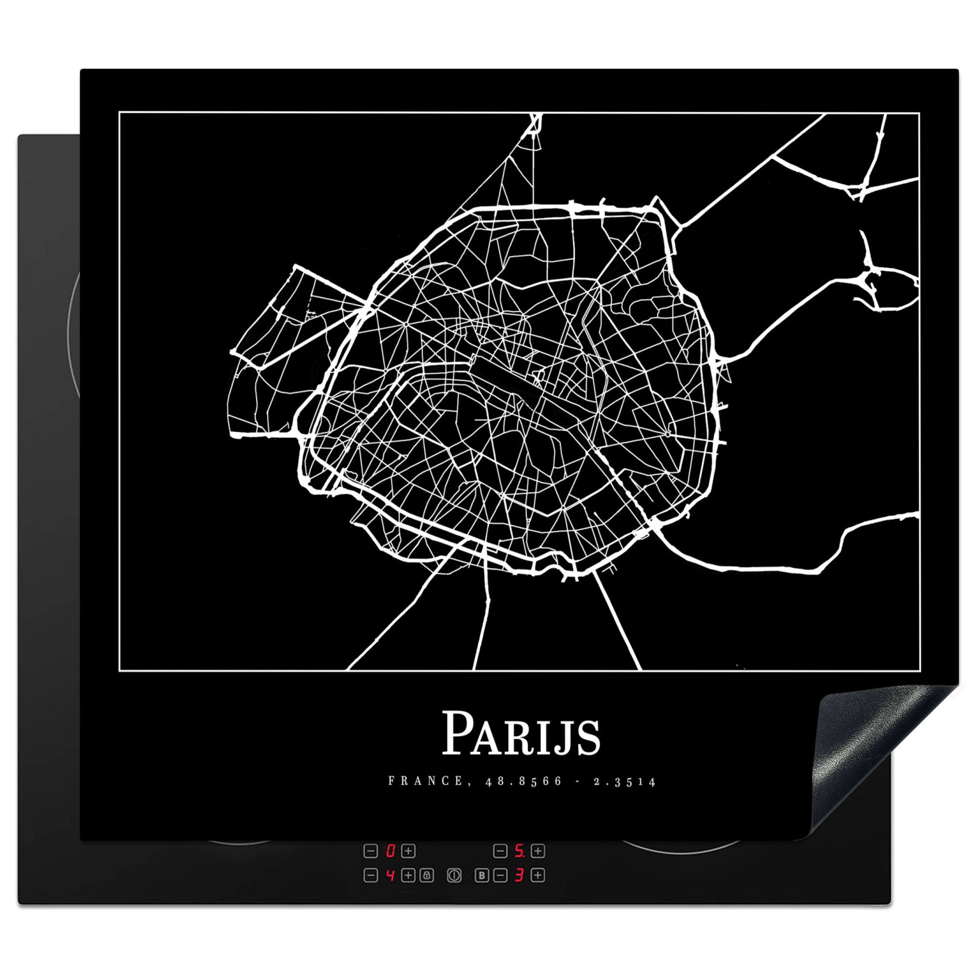 Paris Karte MuchoWow 57x51 Ceranfeldabdeckung Stadtplan, - (1 cm, - Vinyl, Herdblende-/Abdeckplatte Induktionskochfeld, tlg), Induktionsschutz,