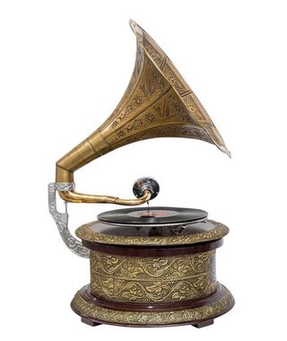 Aubaho Dekoobjekt Nostalgie Grammophon rund Dekoration Trichter Grammofon Antik-Stil (m2
