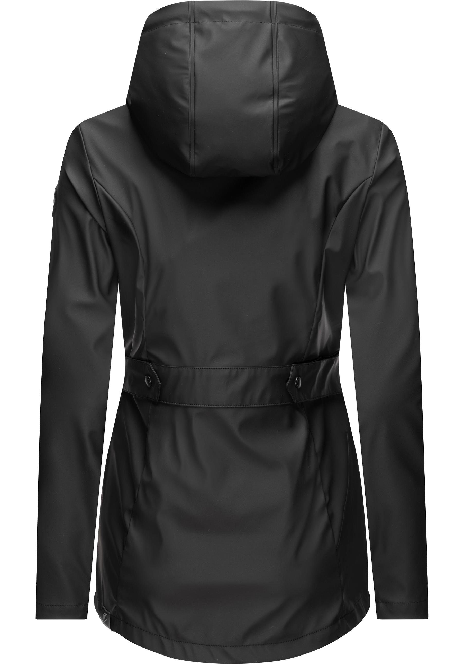 großer Regenjacke stylische YM-Marge Kapuze schwarz Ragwear Übergangsjacke mit