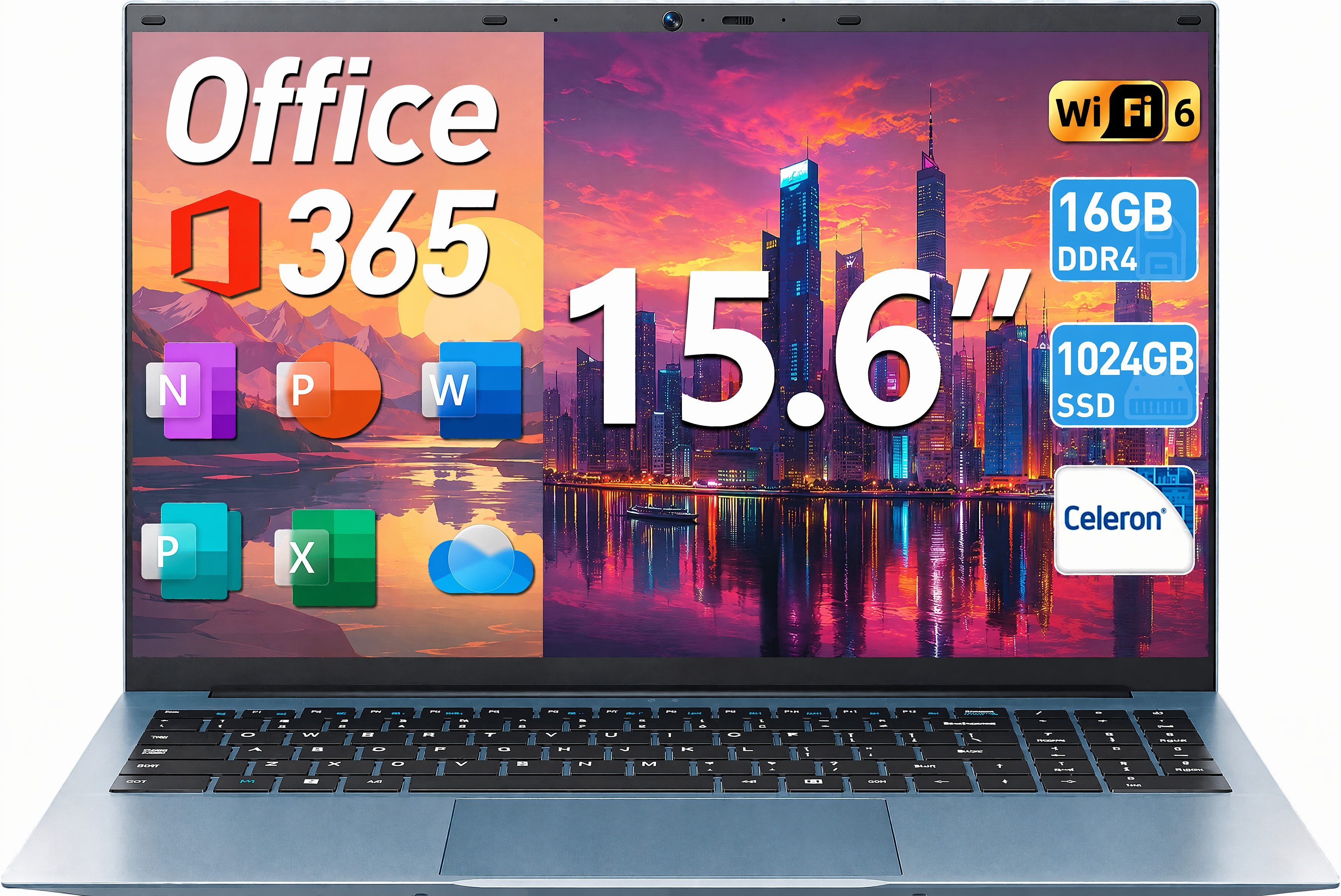 Jumper 15.6" laptop FHD 16GB RAM 1024GB SSD Windows 11 Pro, wifi6, Office 365 Notebook (Intel Celeron N5100, 16 GB, 1024 GB SSD)