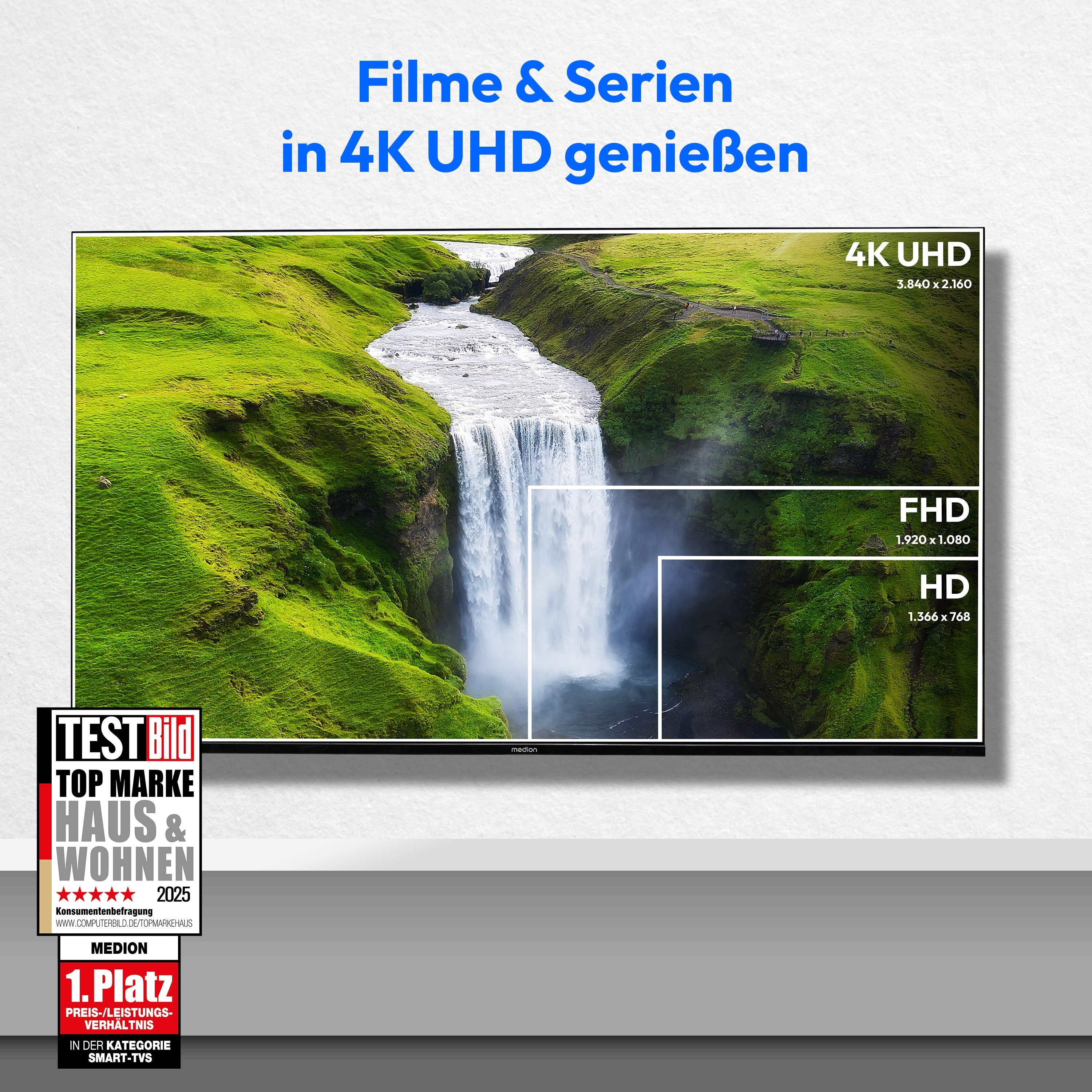Medion® MD855301 LCD-LED Fernseher (139.6 cm/55 Zoll, 4K Ultra HD, Smart-TV, Dolby Vision, Dolby Atmos, Netflix, HBO Max, Prime Video, Disney+, WOW)