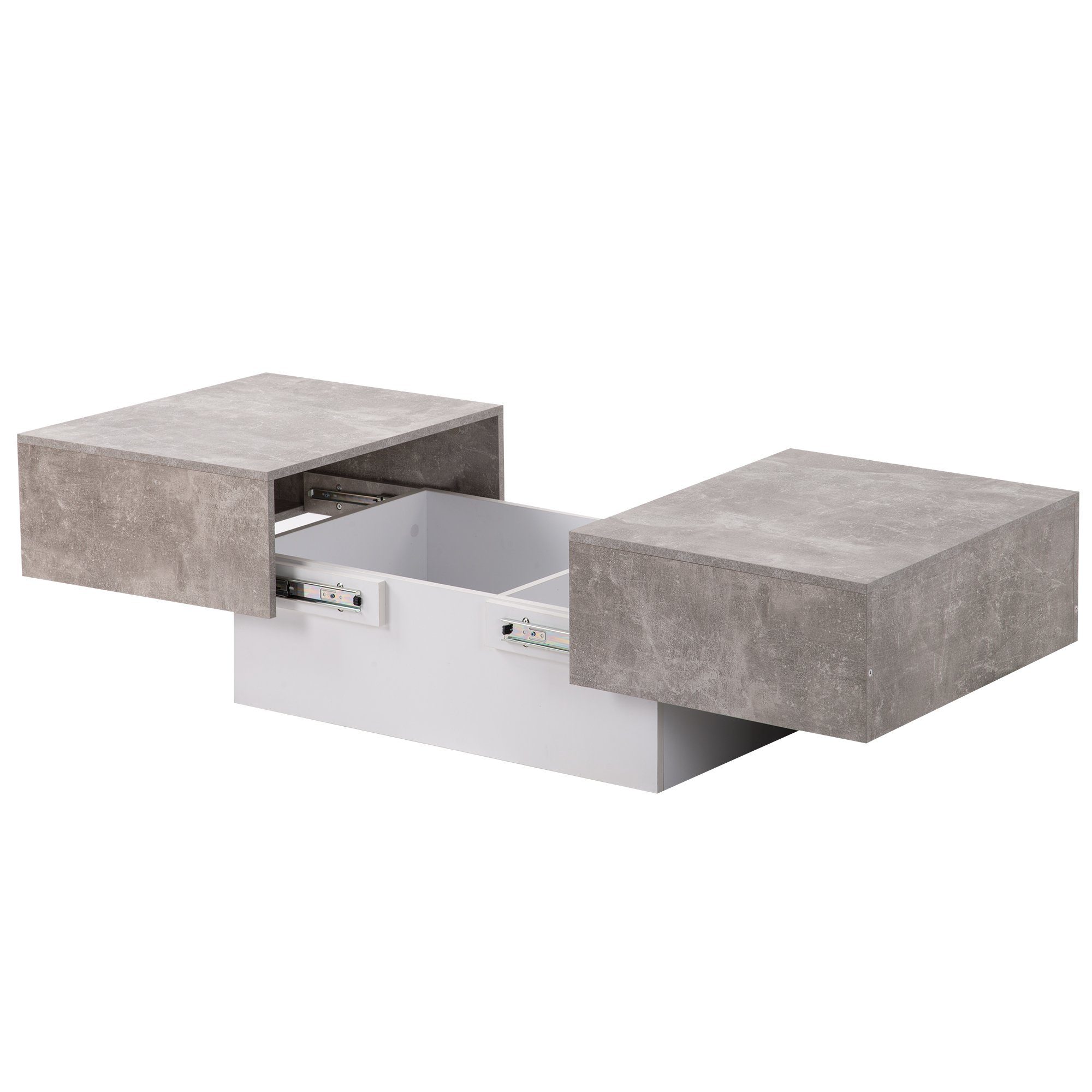 Couchtisch, Wohnzimmertisch ausziehbar, mit 2 Staufächern, (102-159)x60x40cm, Grau