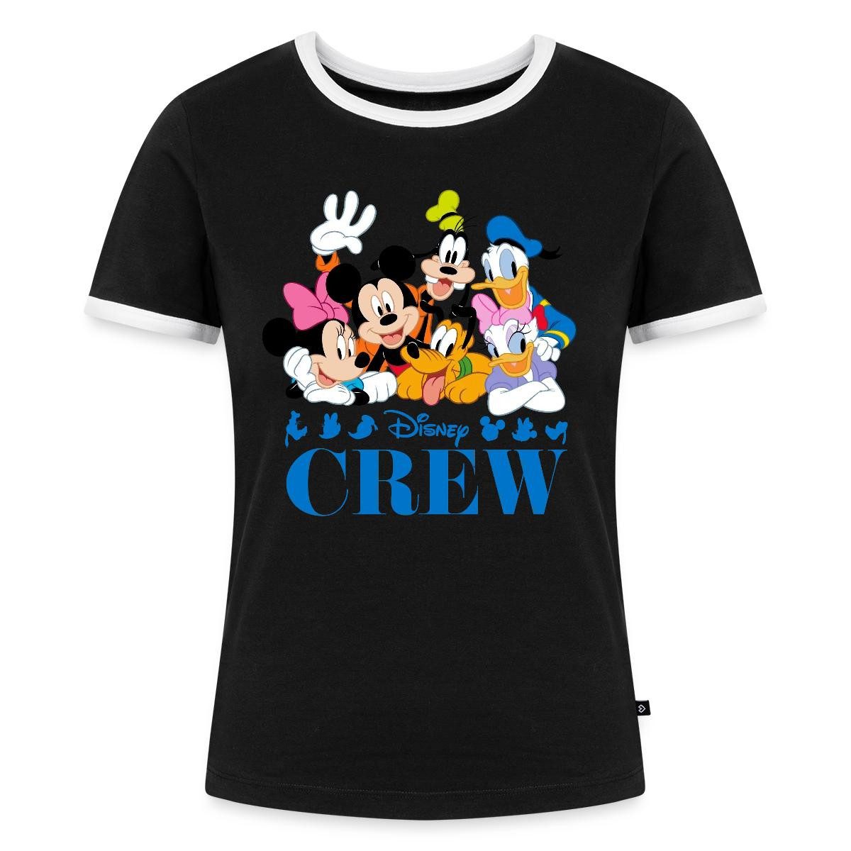 Spreadshirt T-Shirt Mickey & Minnie Pluto Goofy Daisy Donald Crew Frauen Kontrast T-Shirt (1-tlg)