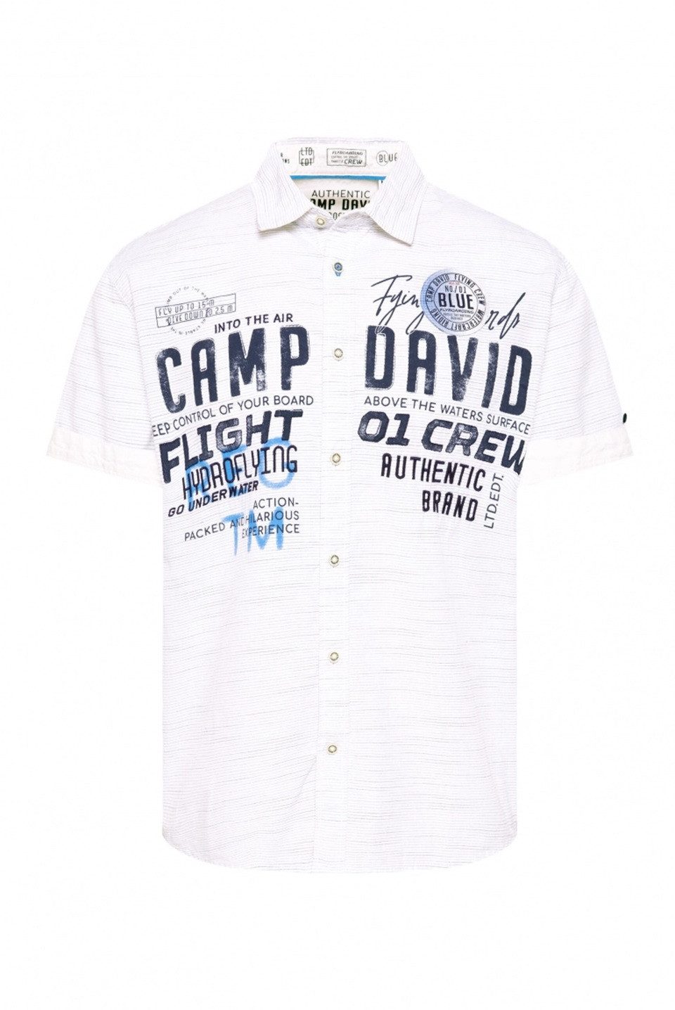 CAMP DAVID Kurzarmhemd Kurzarm-Streifenhemd mit Label-Stickereien günstig online kaufen