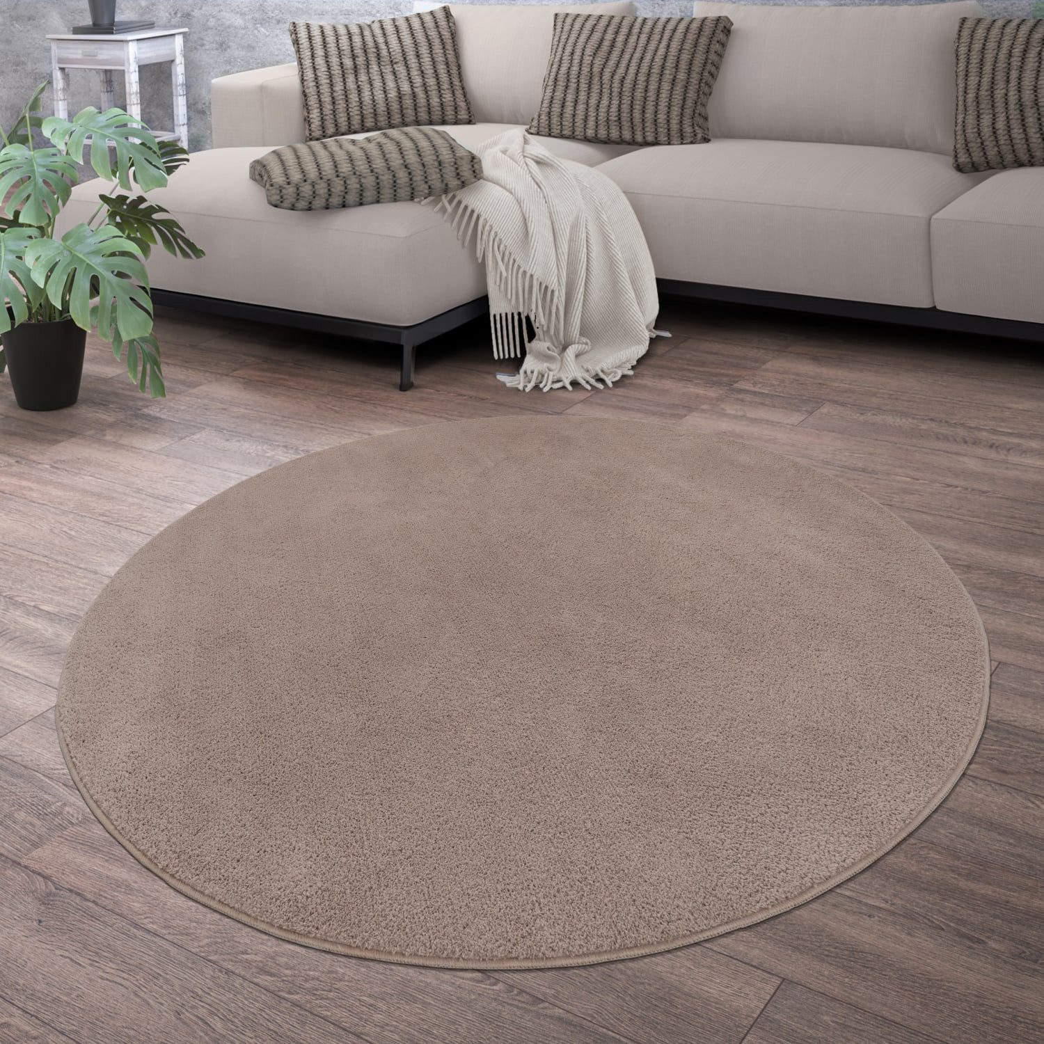 TT Home Teppich, Rund, Höhe: 14 mm, Wohnzimmer Kurzflor Einfarbig Modernes günstig online kaufen
