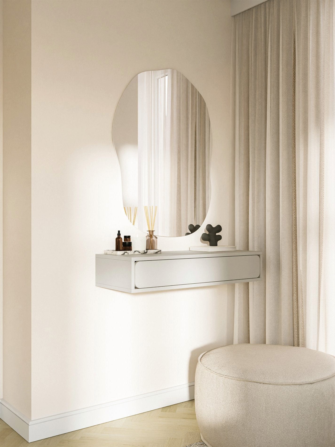 Selsey Konsolentisch WUWU, Hängekonsole mit Schublade, Greige, 90 cm