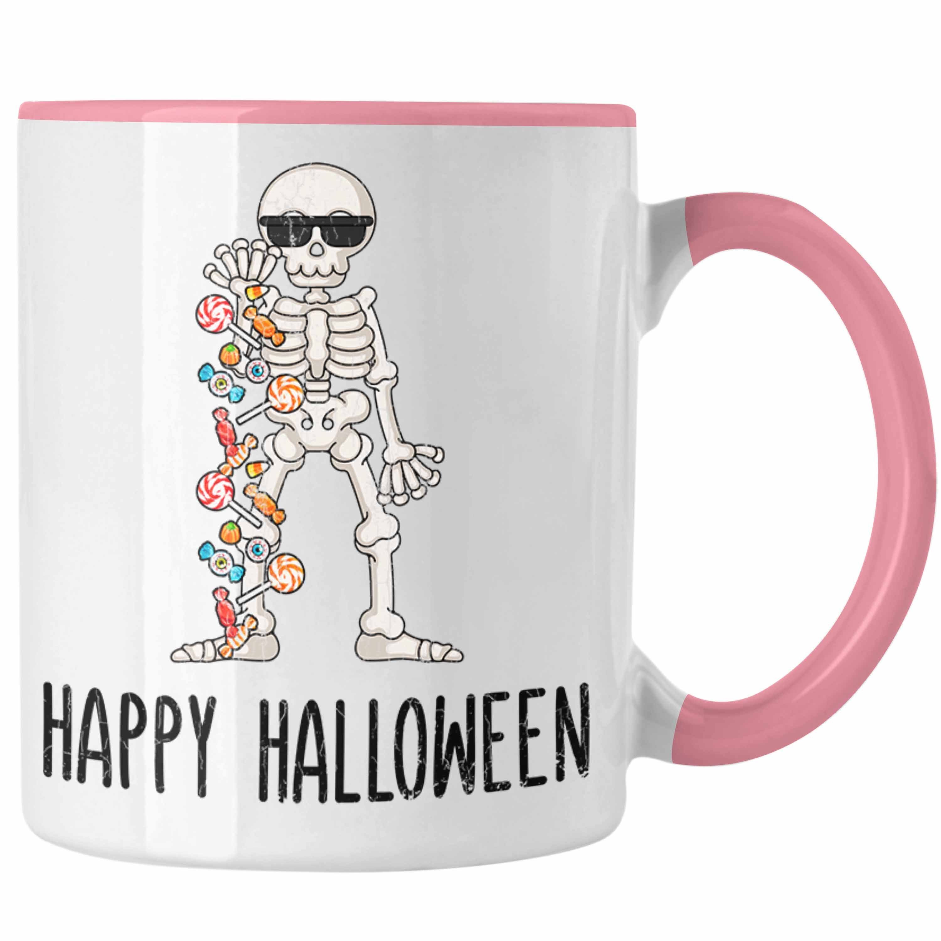 Trendation Tasse Halloween Tasse Kürbis Dekoration Becher Happy Halloween Skelet Rosa