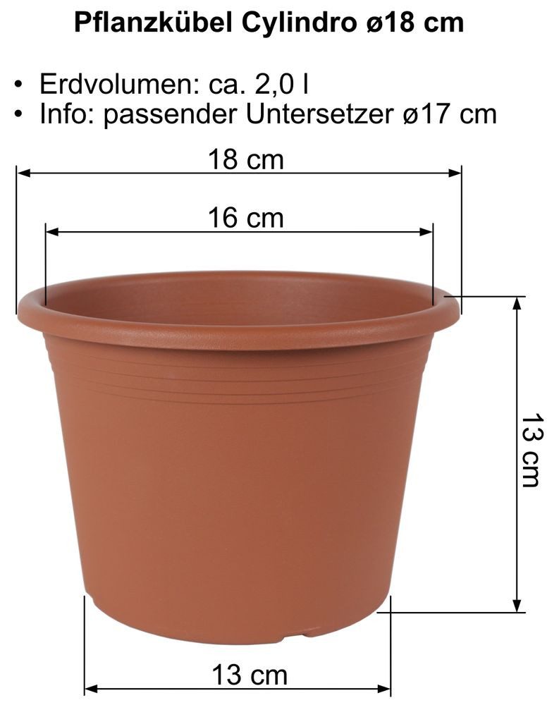 Heimwerkercenter Blumentopf MePla Blumentopf Cylindro ø18cm, Untersetzer ø17cm Terra, Kunstoff