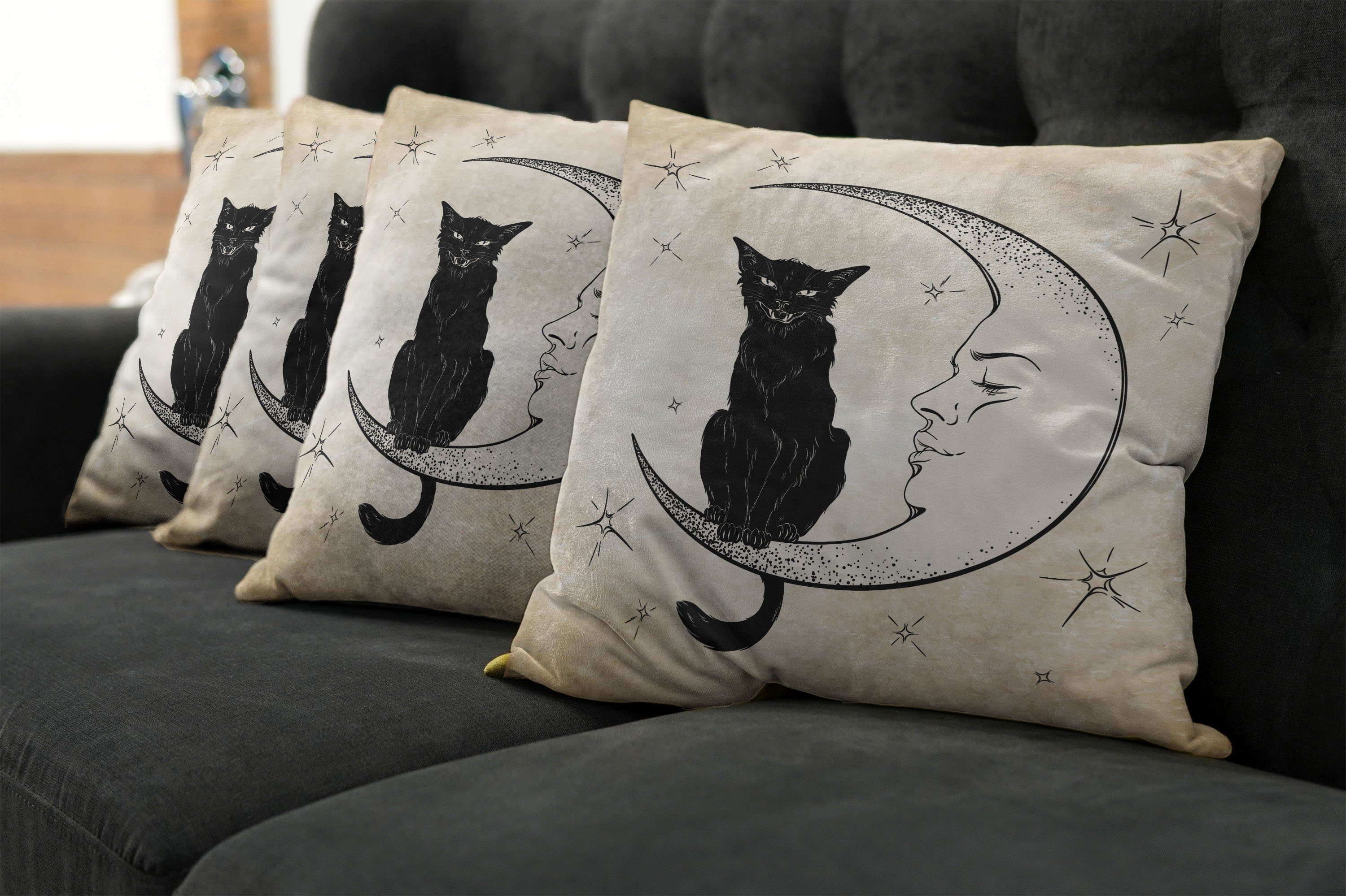 Kissenbezüge Modern Stück), auf Digitaldruck, Abakuhaus Mond Mond Accent (4 Siting Doppelseitiger Black Cat
