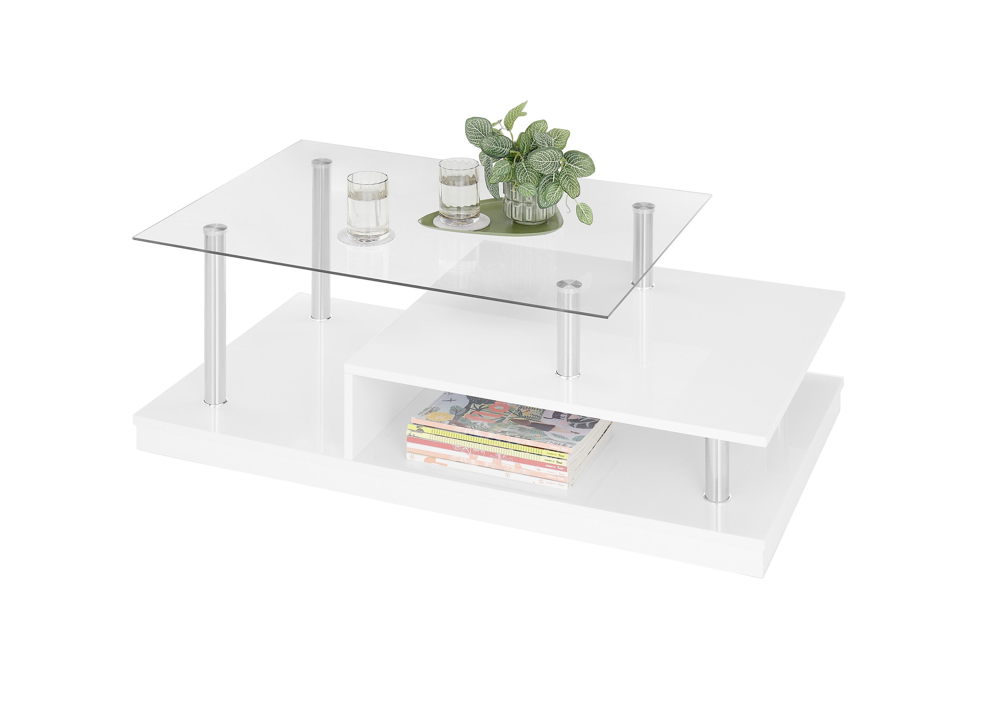 PREISBRECHER Couchtisch Memphis, in Glas, weiß, silber - 110x36x60 (BxHxT)
