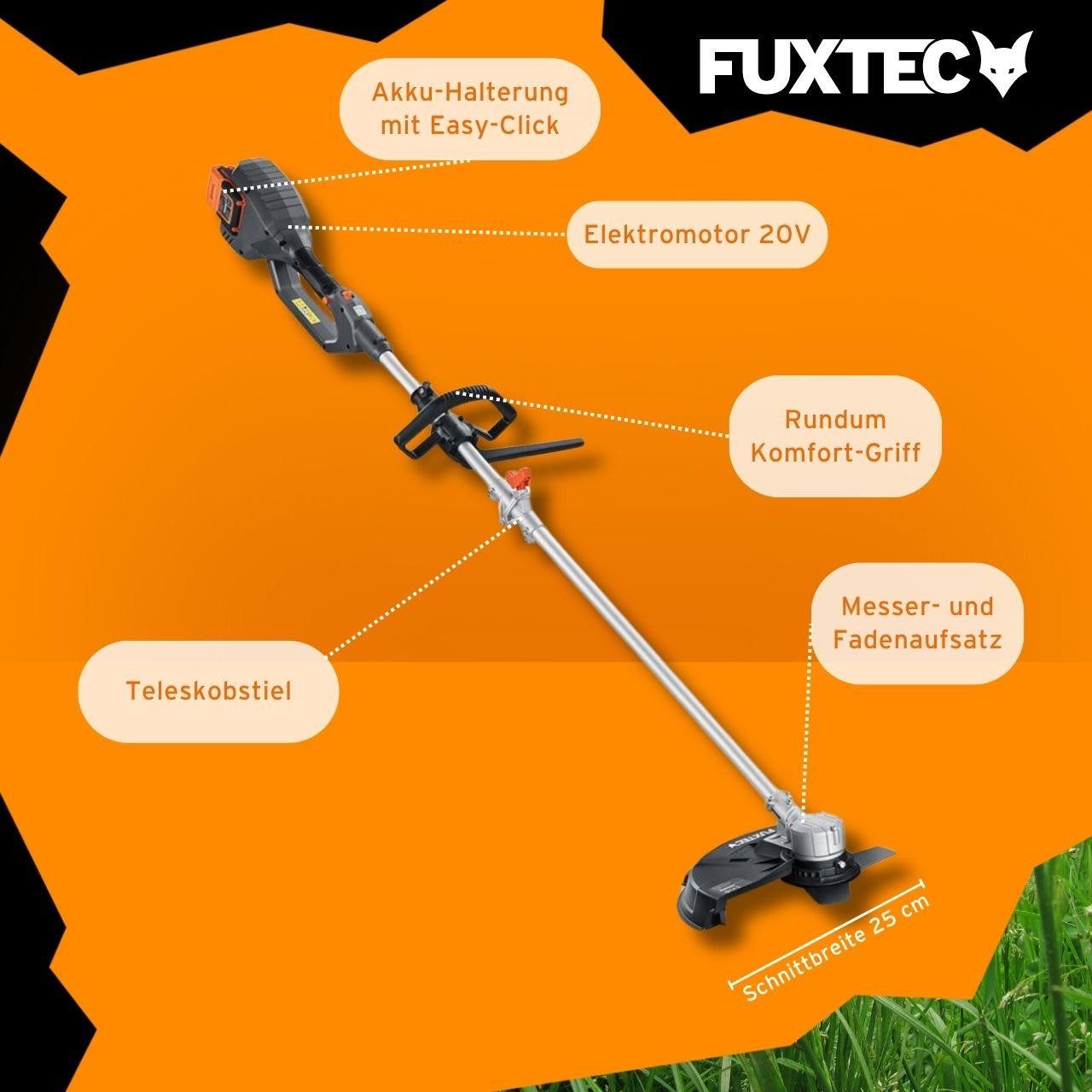 FUXTEC Akku-Motorsense FX-E2MSSET, 35 cm Arbeitsbreite Messer, 2x20V, inkl. Akku & Ladegerät,10Kg, 35 cm Arbeitsbereich