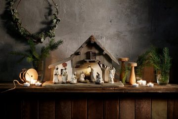 my home Krippe Weihnachtsdeko (9-tlg), aus Holz mit LED-Laterne, inklusive Krippenfiguren