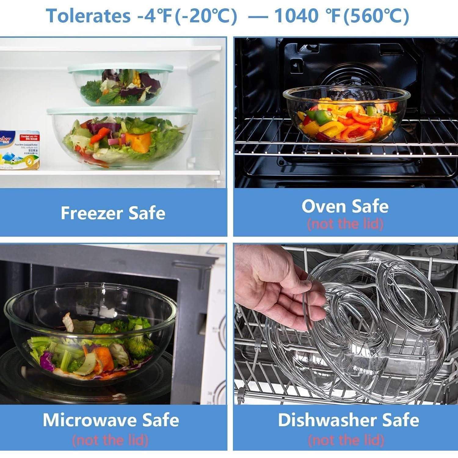 LuxusKollektion Rührschüssel Glasschüssel mit Deckel Set 4-teilig 3,5L 2,0L 1,0L 0,5L