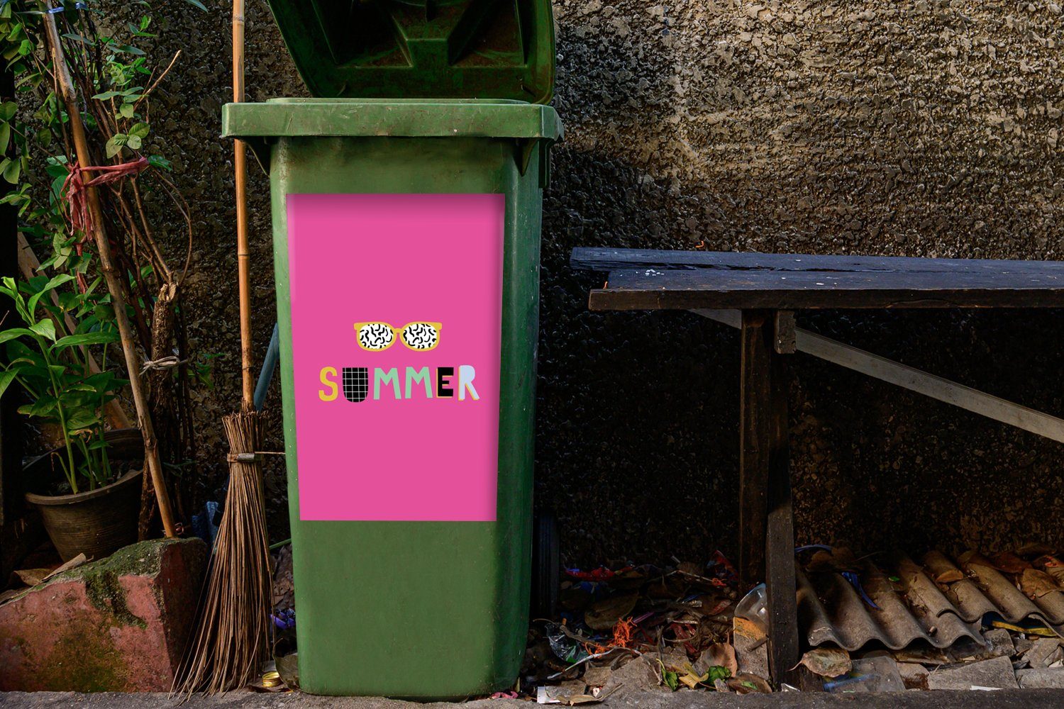 - Sommer Abfalbehälter Mülltonne, (1 Container, - MuchoWow Wandsticker Rosa Sonnenbrille Sticker, Mülleimer-aufkleber, St),