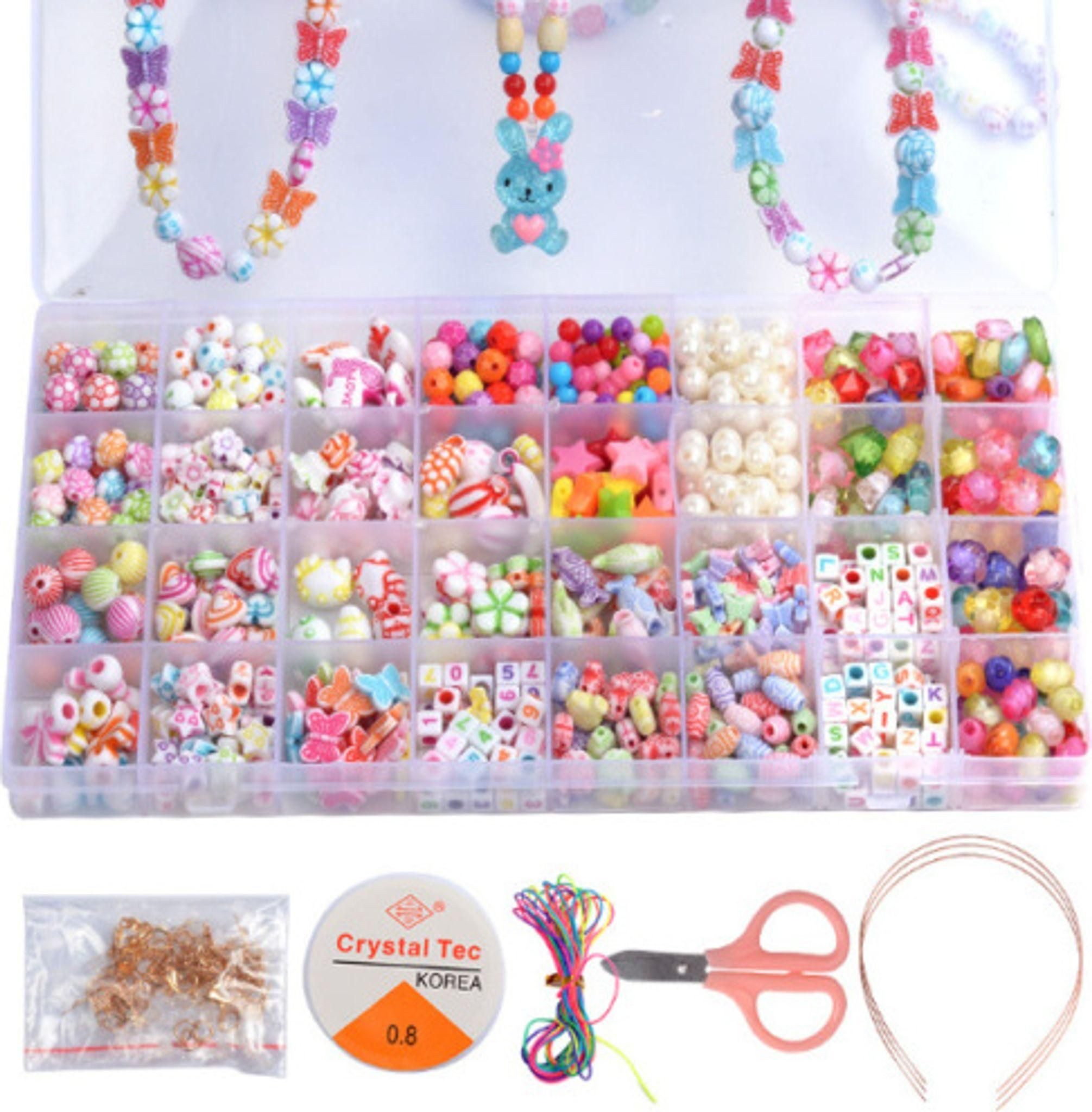 FELIXLEO Bastelperlen Perlen Set zum Auffädeln, DIY Perlenschmuck für Kinder, 32 Fächer