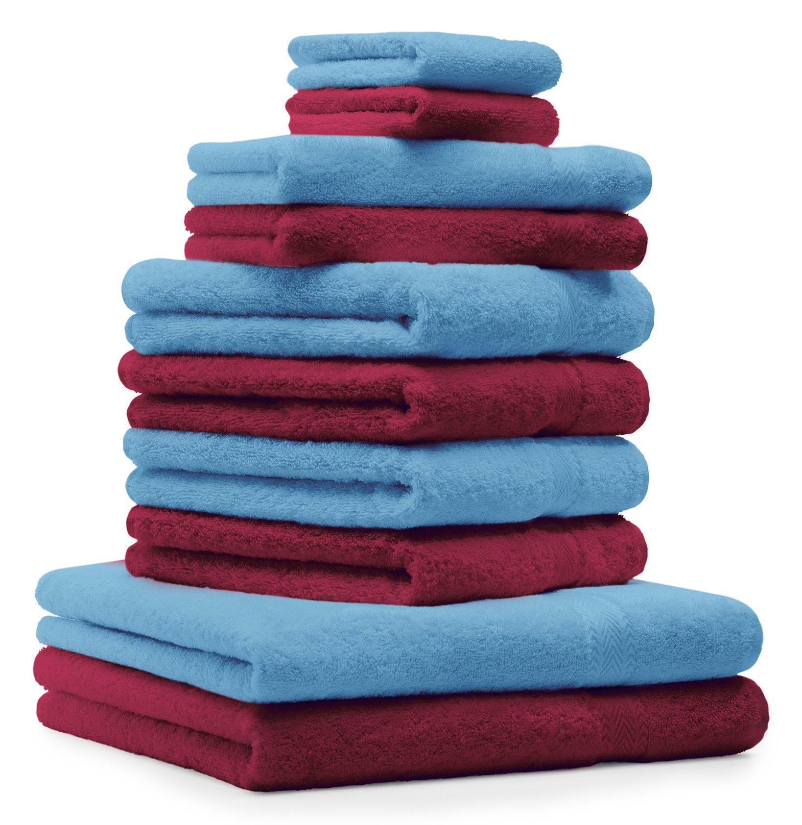 (10-tlg) Handtuch Premium 100% & Dunkelrot Set 10-TLG. Betz Handtuch-Set Farbe Baumwolle, Hellblau,