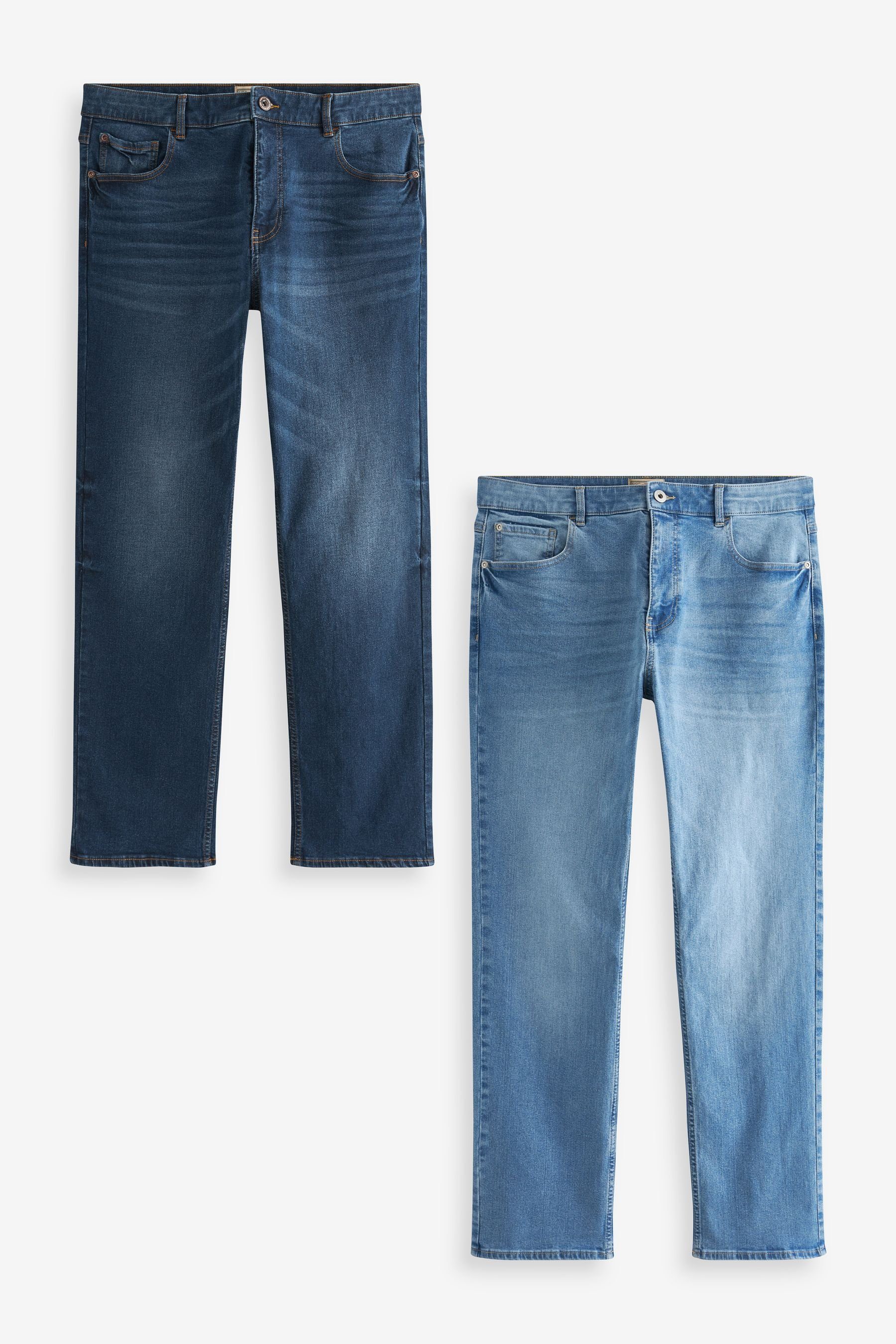 Mid 2er-Pack Next Stretch-Jeans im Straight-Jeans Blue Essential Fit (2-tlg) Straight Blue/Light