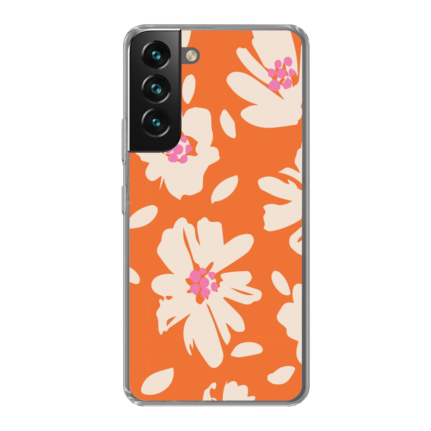 MuchoWow Handyhülle für Samsung Galaxy S22 Blumen - Orange - Beige - Rosa - Abstrakt, Phone Case, Silikon, Schutzhülle Dünn