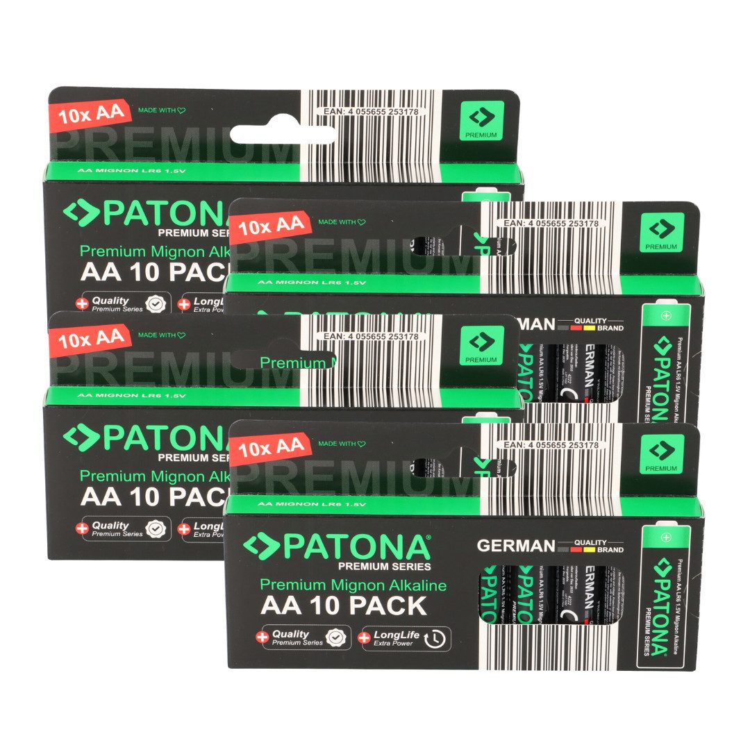 Patona PATONA Premium 40x AA Batterien (4x10er) Pack 1,5V Alkaline Batterie